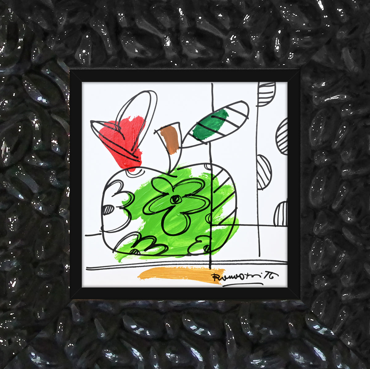 Romero Britto thomas collection apple original drawing  contemporary pop art piece
