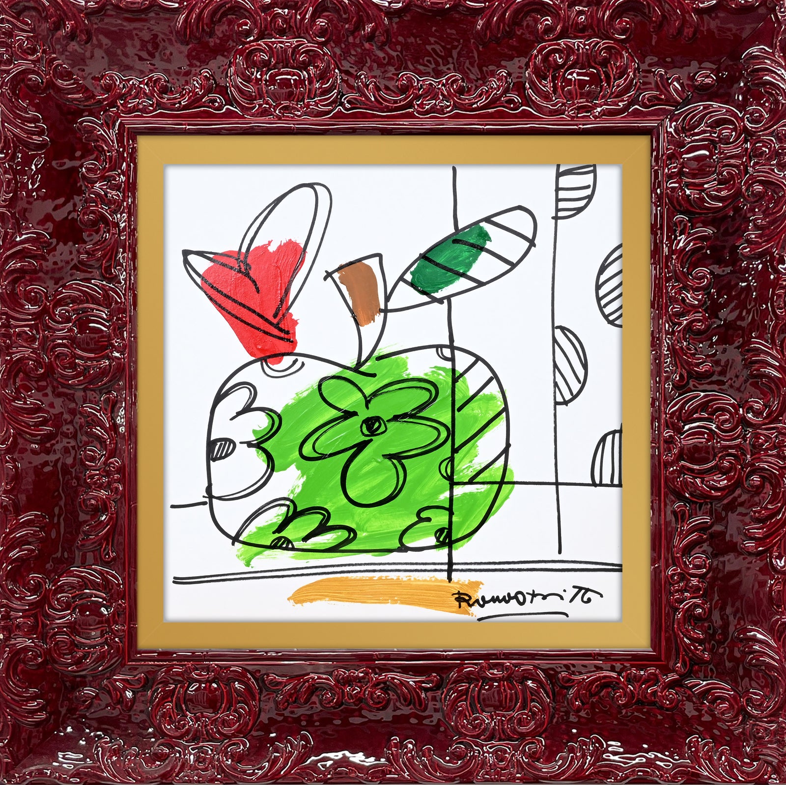 modern pop art thomas collection apple original drawing  vibrant home decor