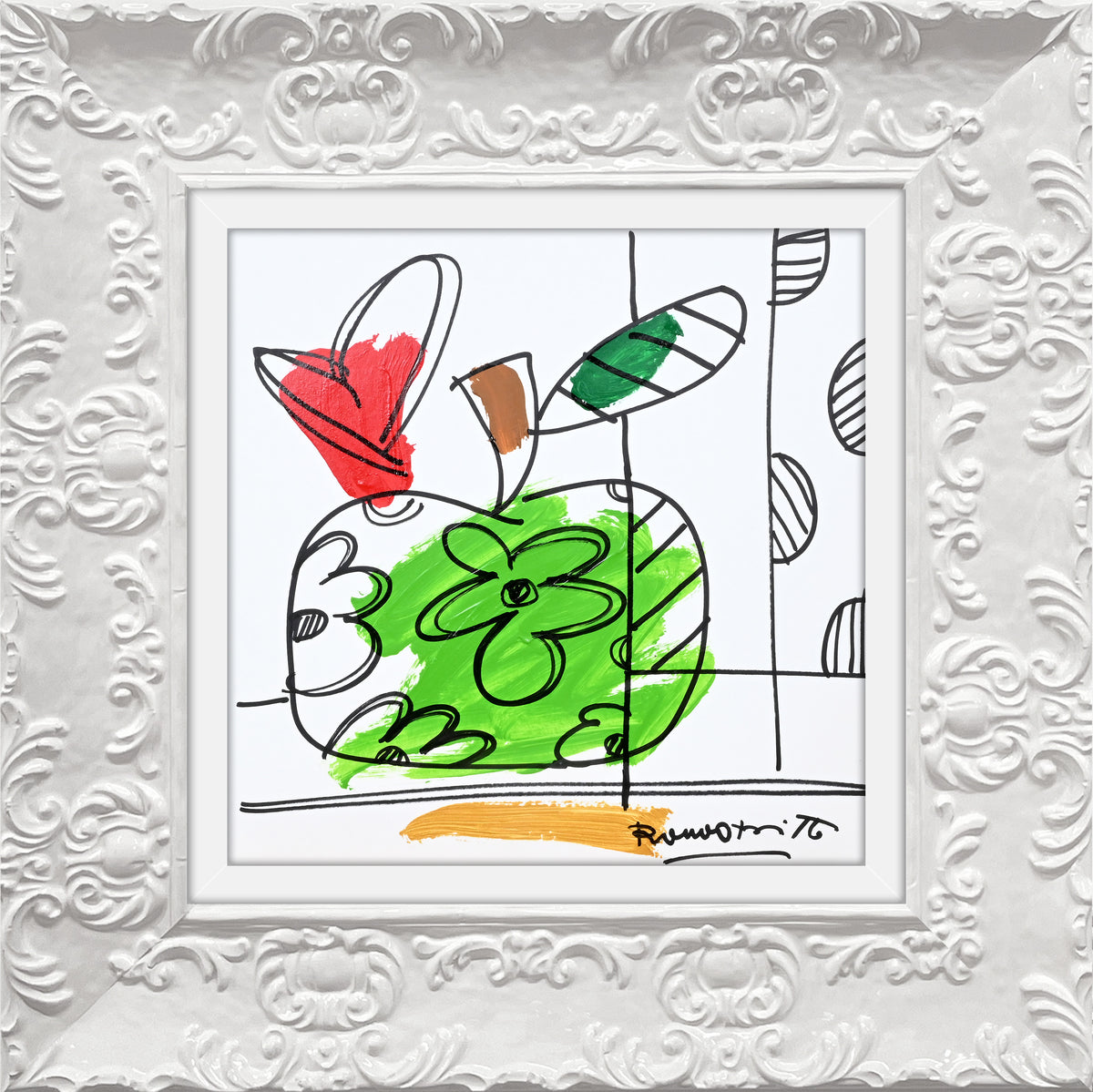 modern pop art thomas collection apple original drawing  vibrant home decor