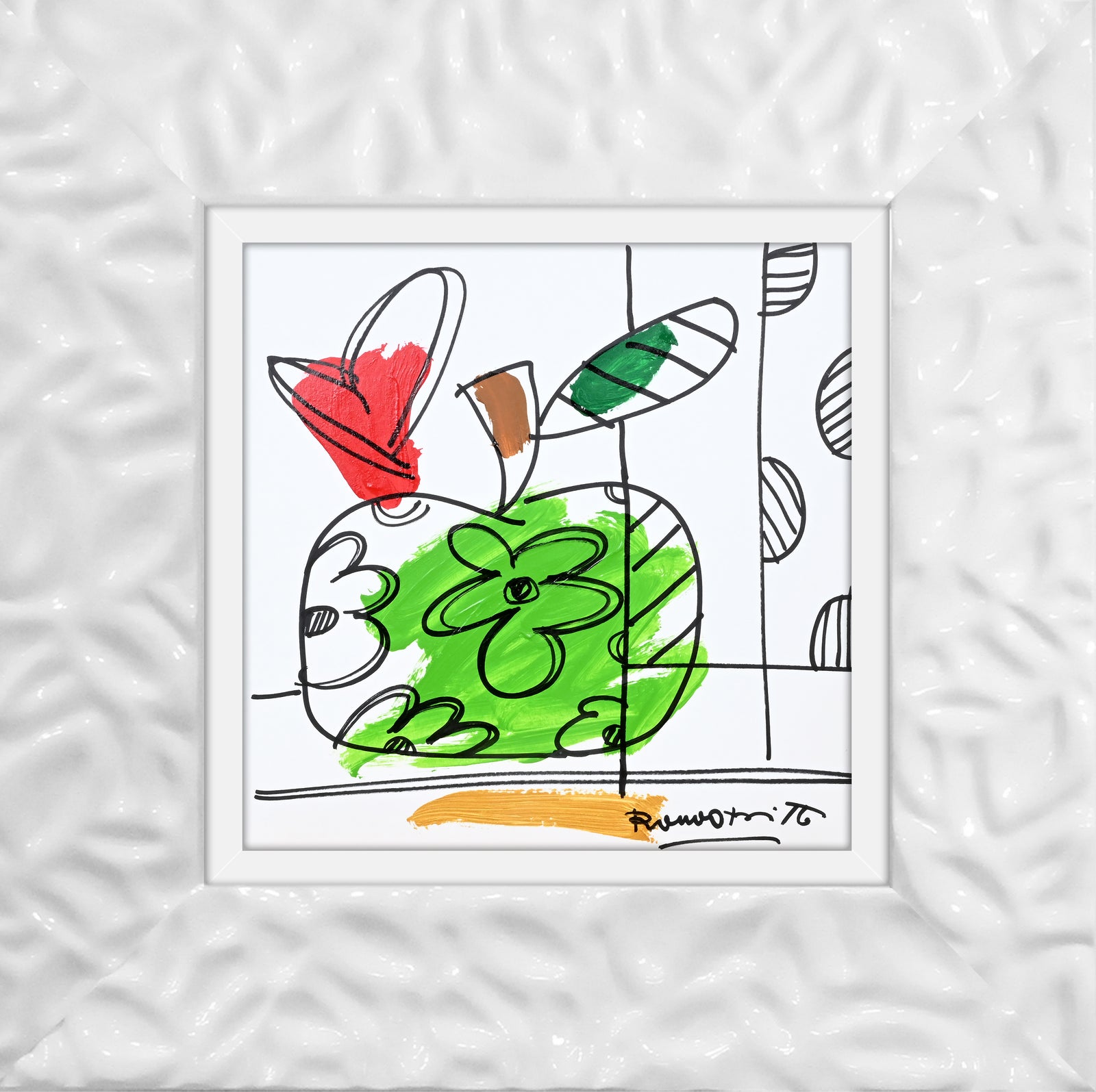 Romero Britto thomas collection apple original drawing  contemporary pop art piece