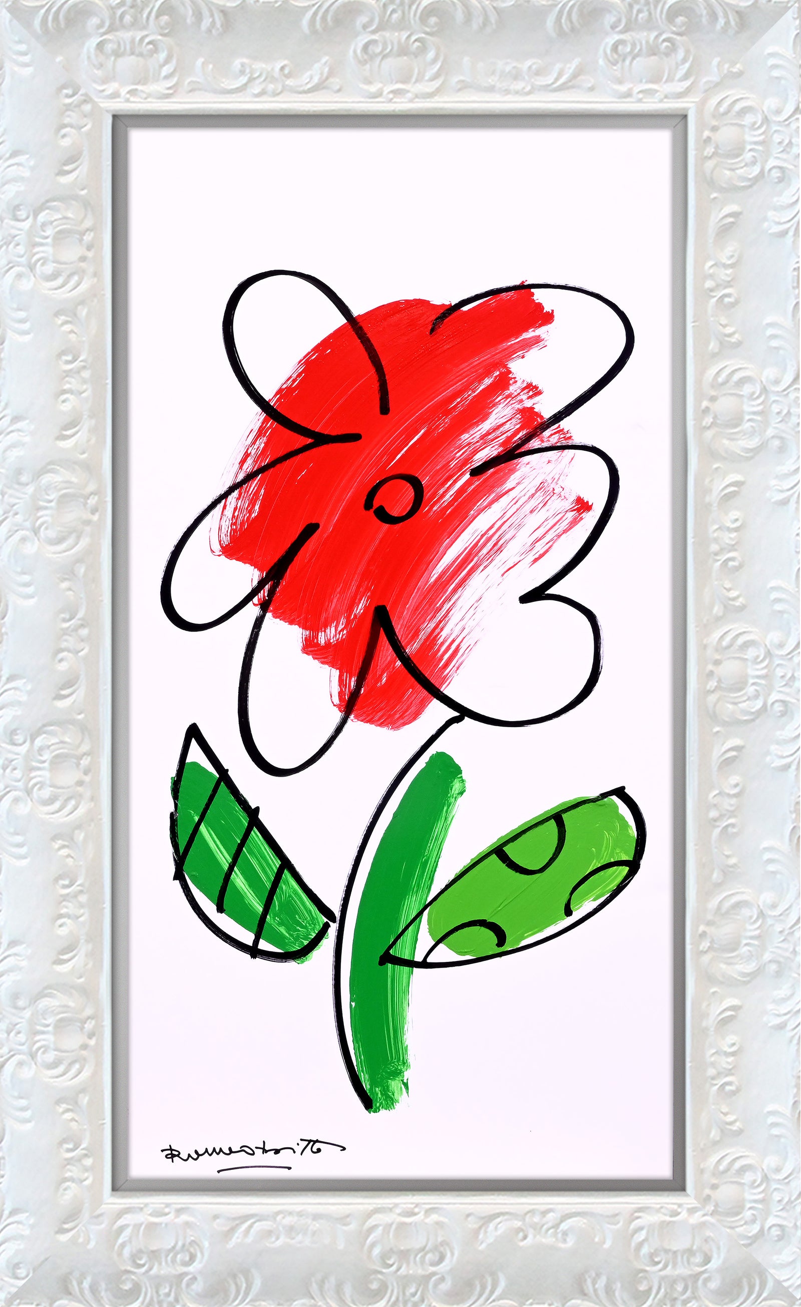 Romero Britto thomas flowers original drawing  contemporary pop art piece