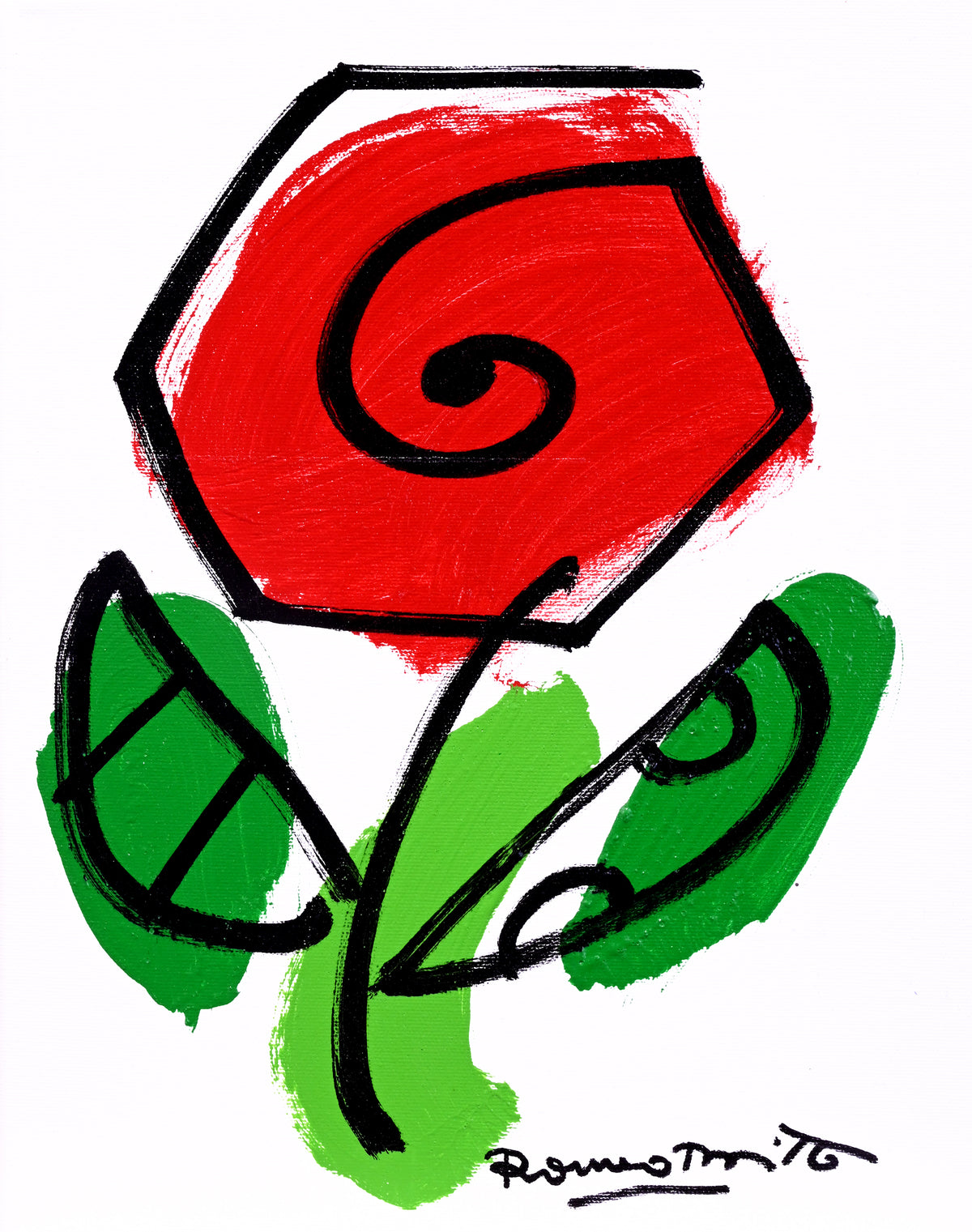 Romero Britto thomas flowers original drawing  colorful pop art design