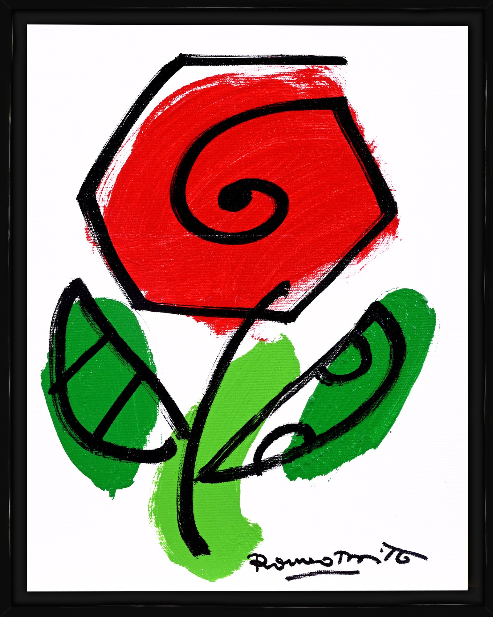 Romero Britto thomas flowers original drawing  contemporary pop art piece