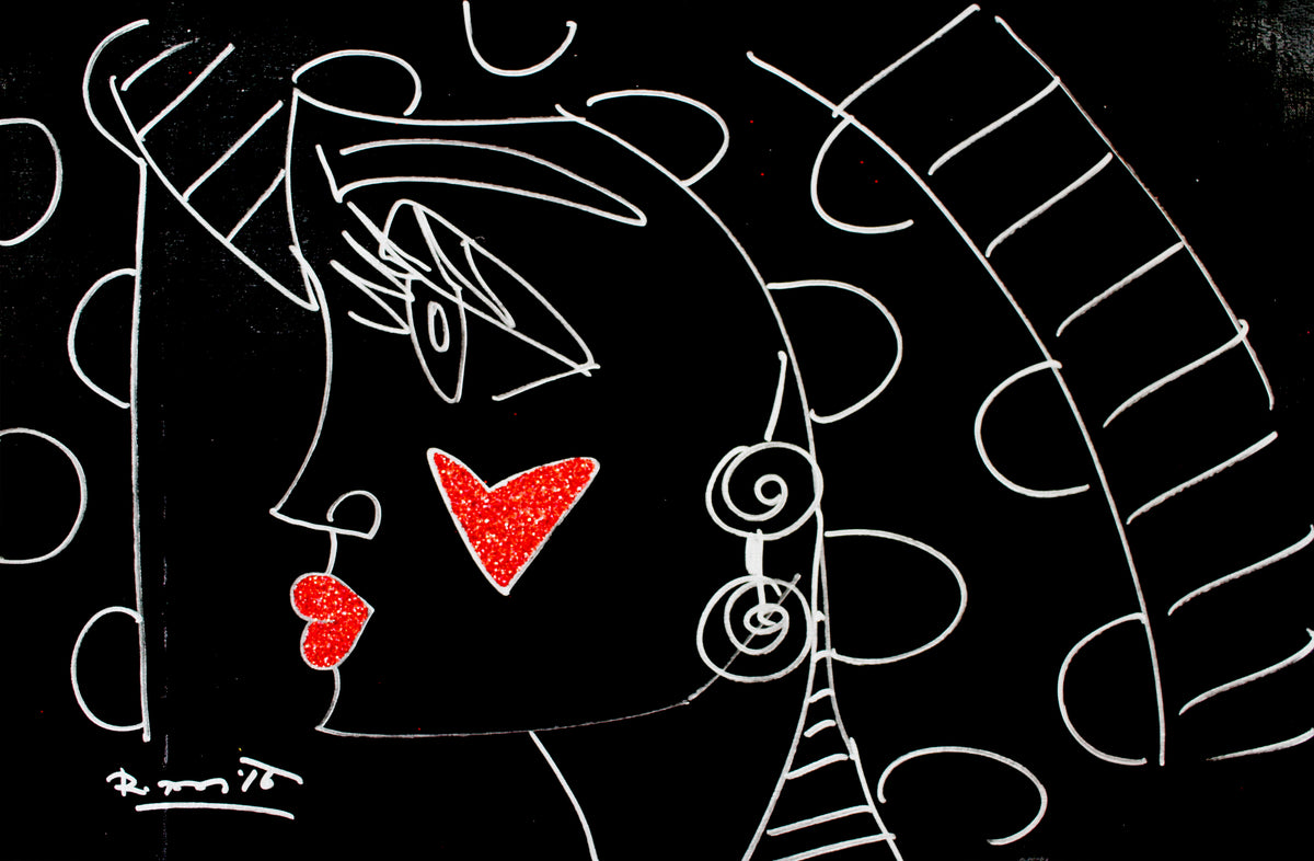 Romero Britto thoughts original drawing  colorful pop art design