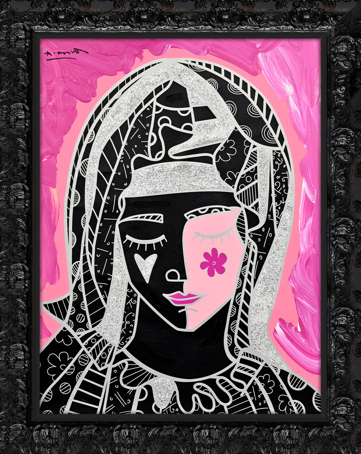 modern pop art mother in pink silver mixed  vibrant home decor