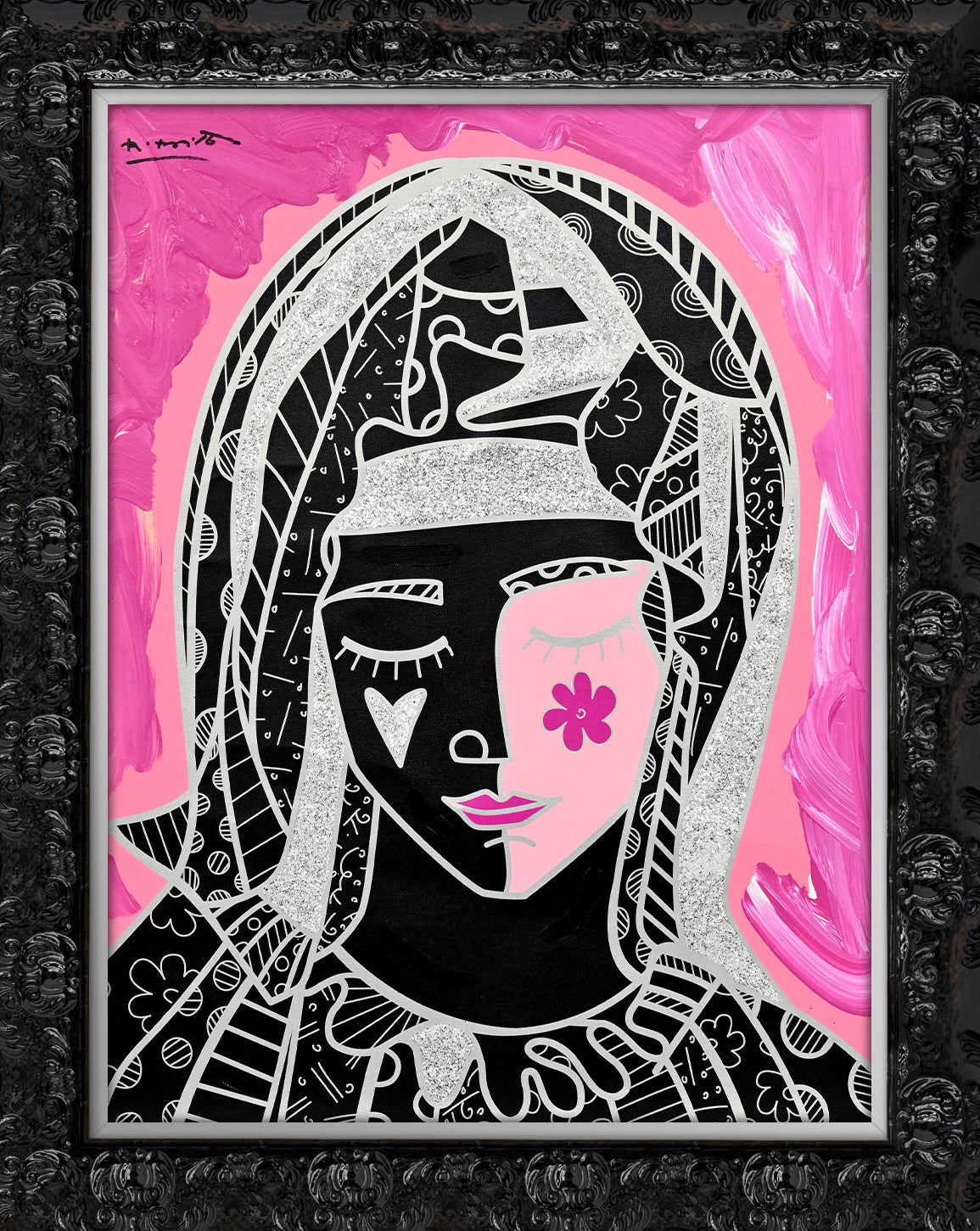 mother in pink silver mixed  artistic colorful design collectible