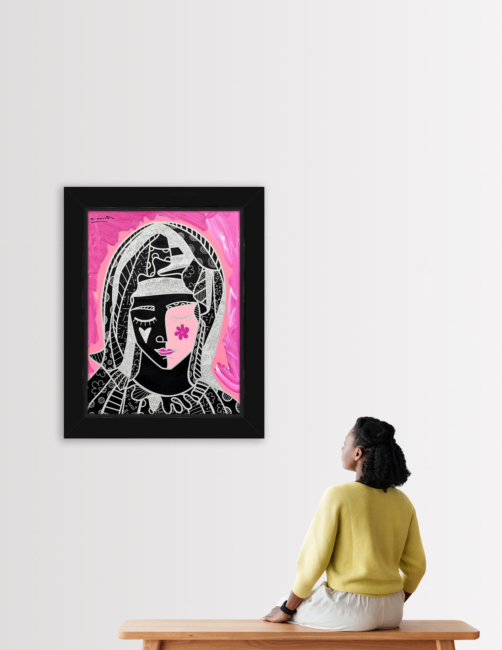 modern pop art mother in pink silver mixed  vibrant home decor