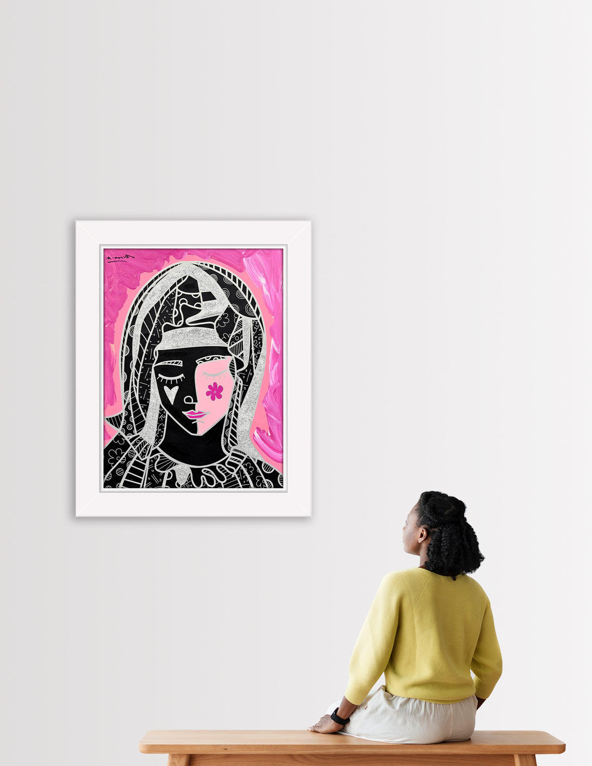 mother in pink silver mixed  artistic colorful design collectible