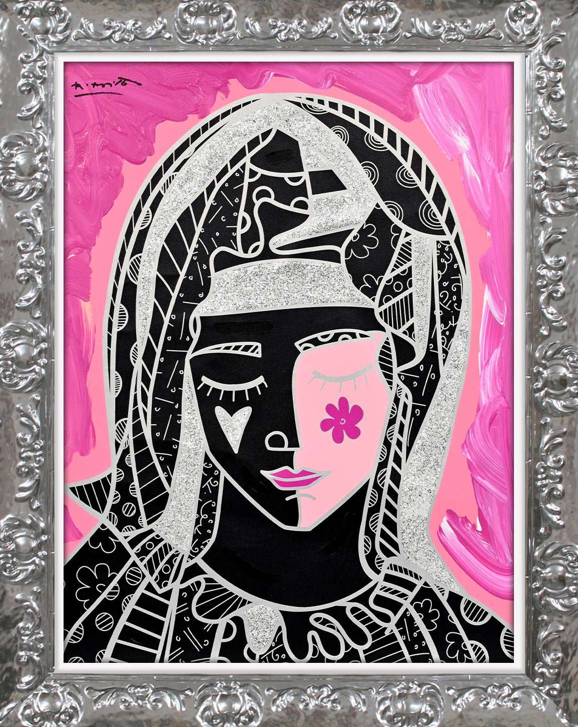 mother in pink silver mixed  artistic colorful design collectible
