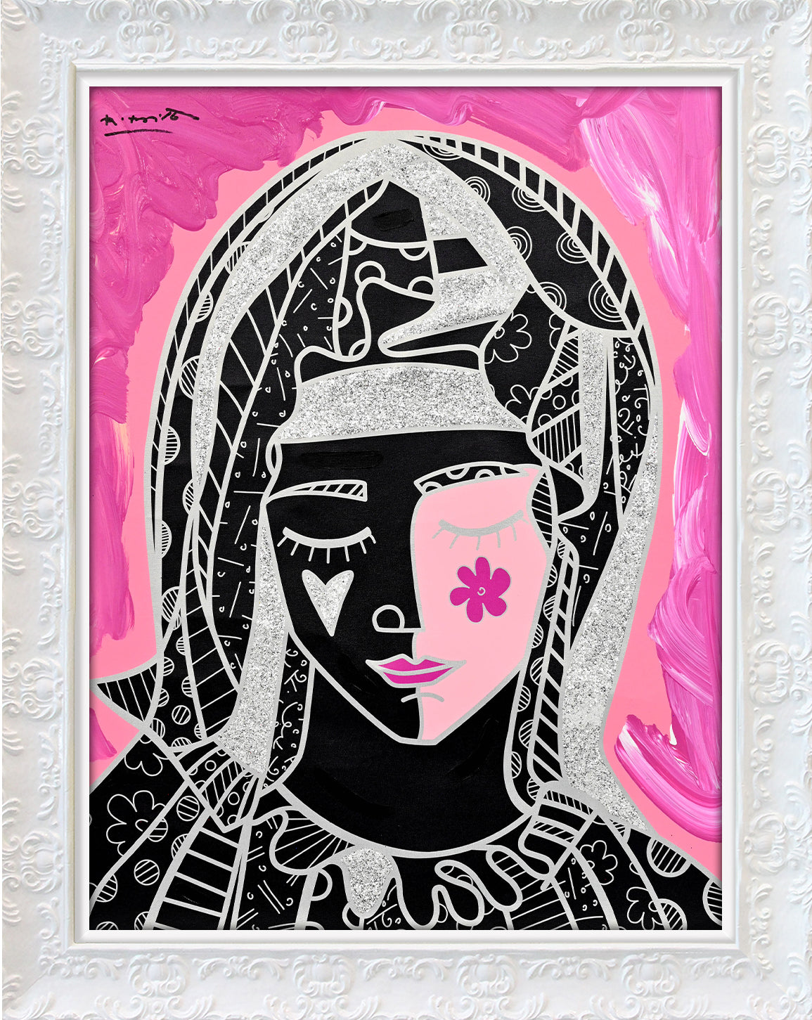 mother in pink silver mixed  artistic colorful design collectible
