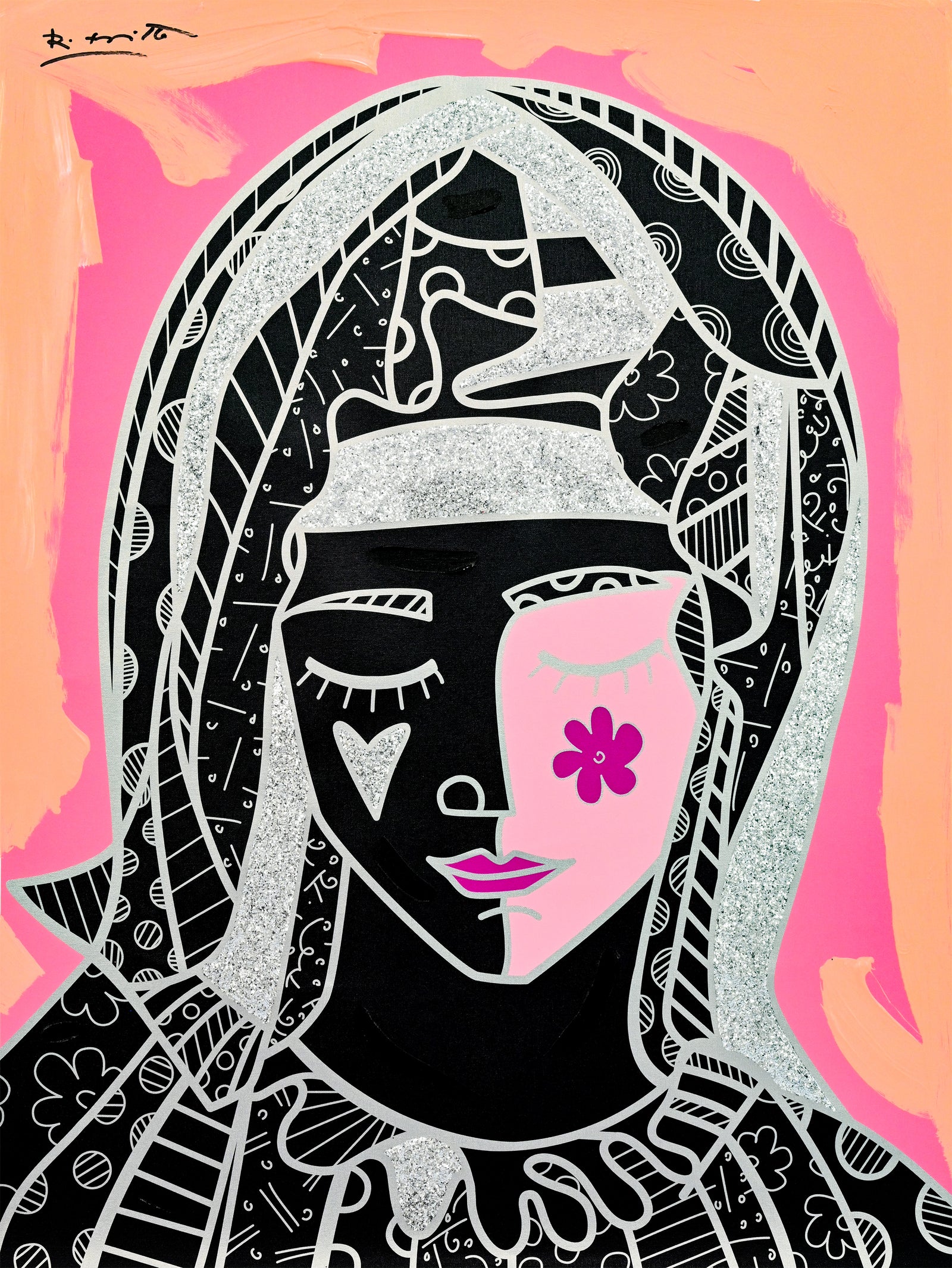 MOTHER IN PINK SILVER -  Mixed Media Original