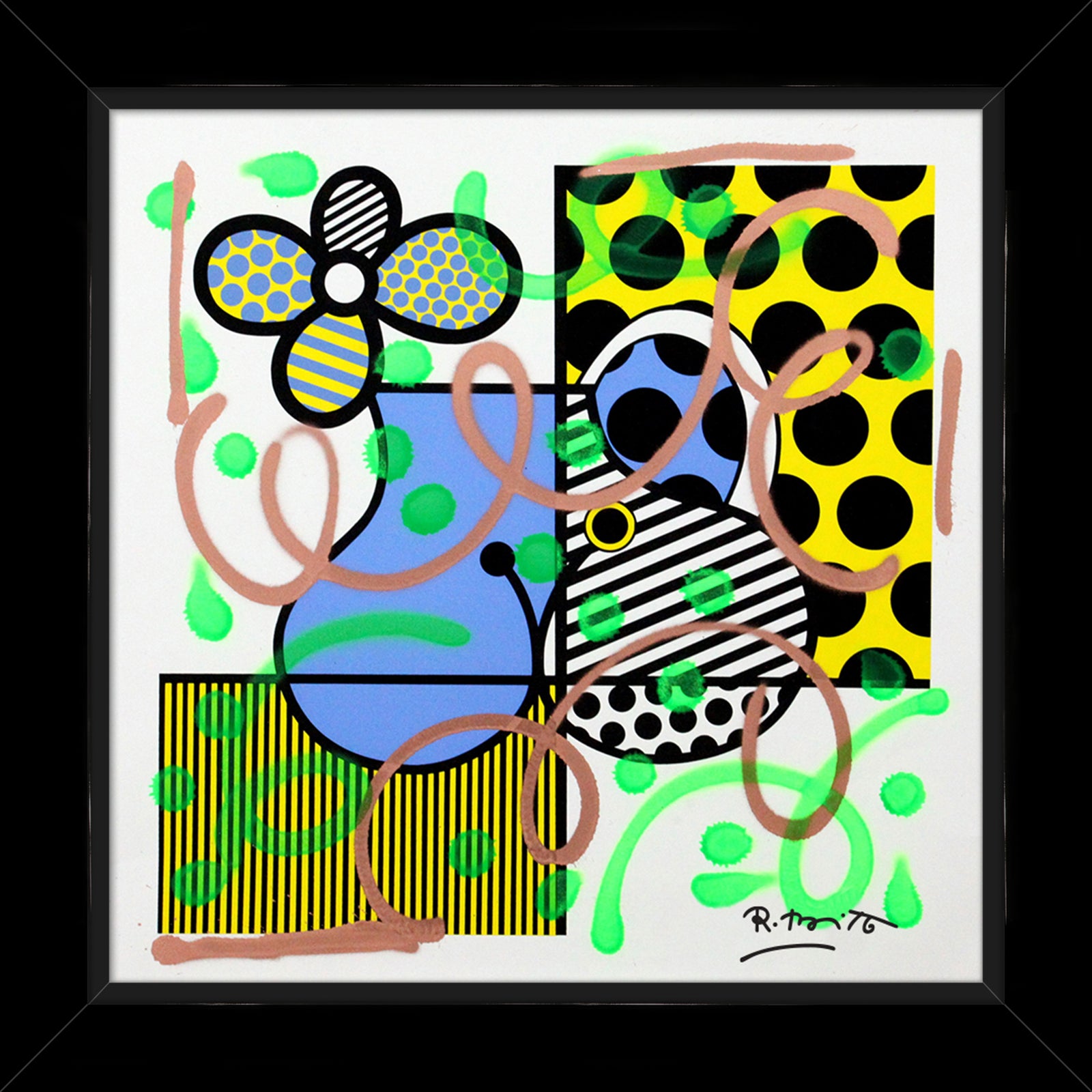Romero Britto serpentine mixed media original  contemporary pop art piece