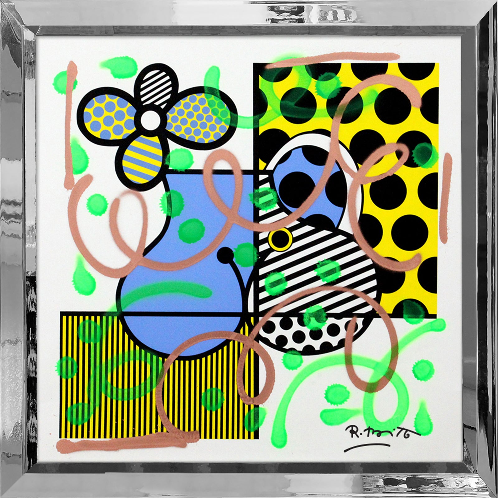 Romero Britto serpentine mixed media original  colorful pop art design