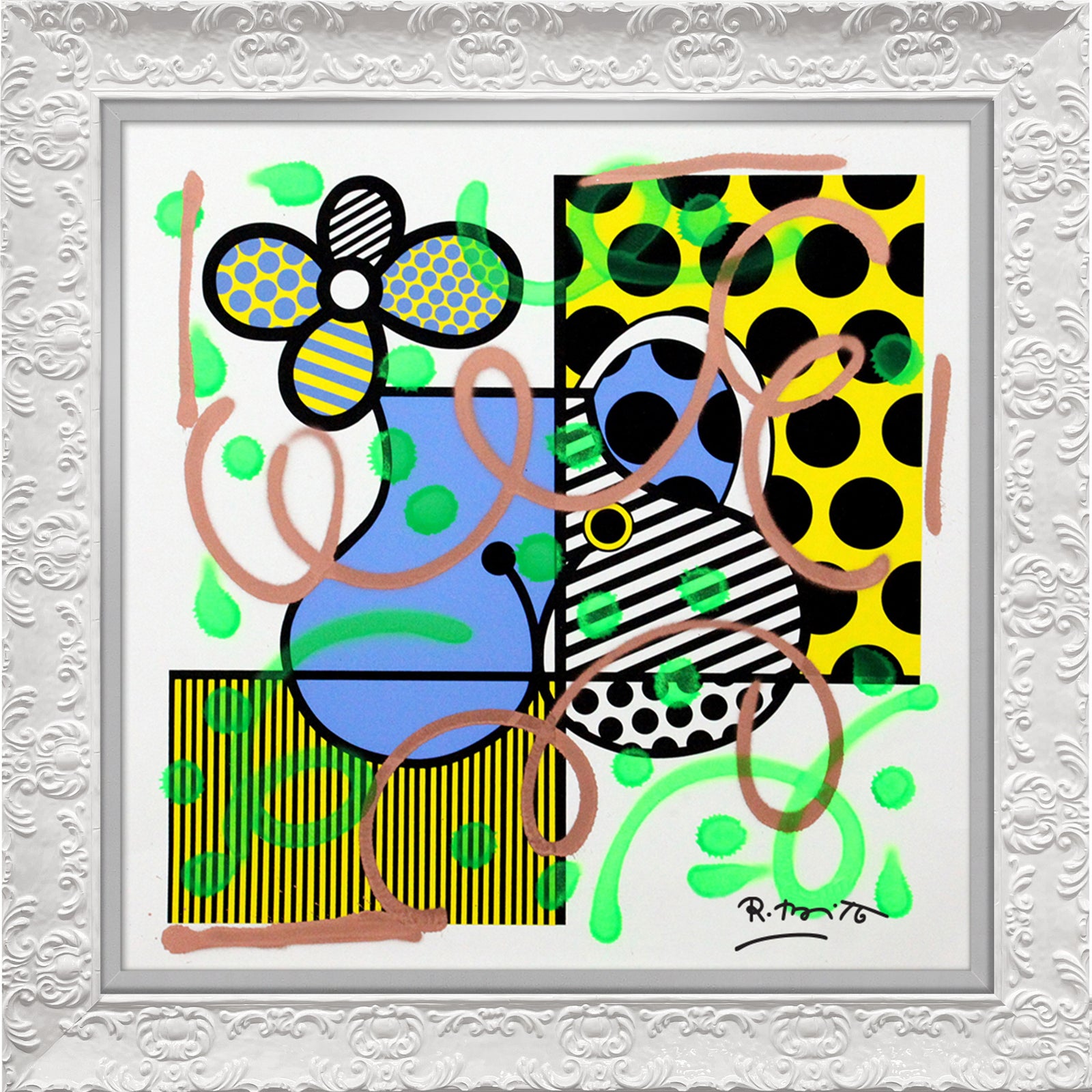 Romero Britto serpentine mixed media original  colorful pop art design