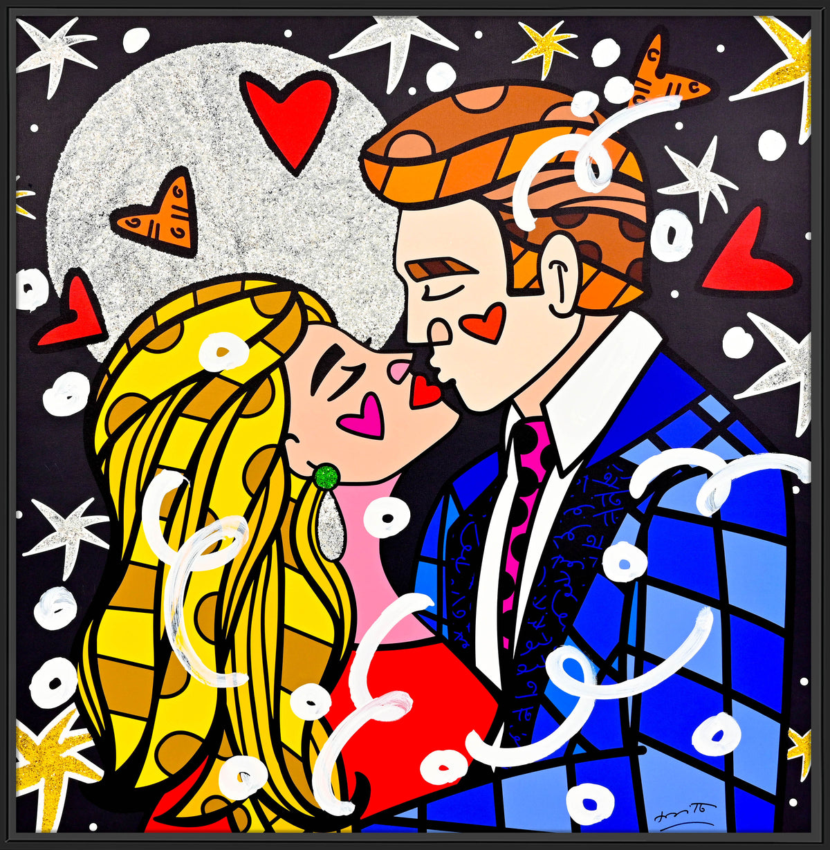 Romero Britto moonstruck mixed media original  contemporary pop art piece