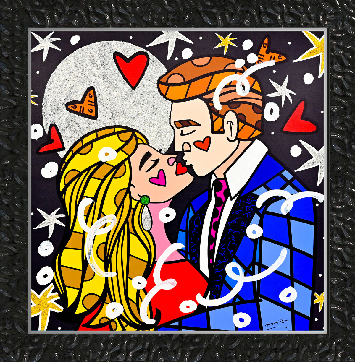 Romero Britto moonstruck mixed media original  colorful pop art design