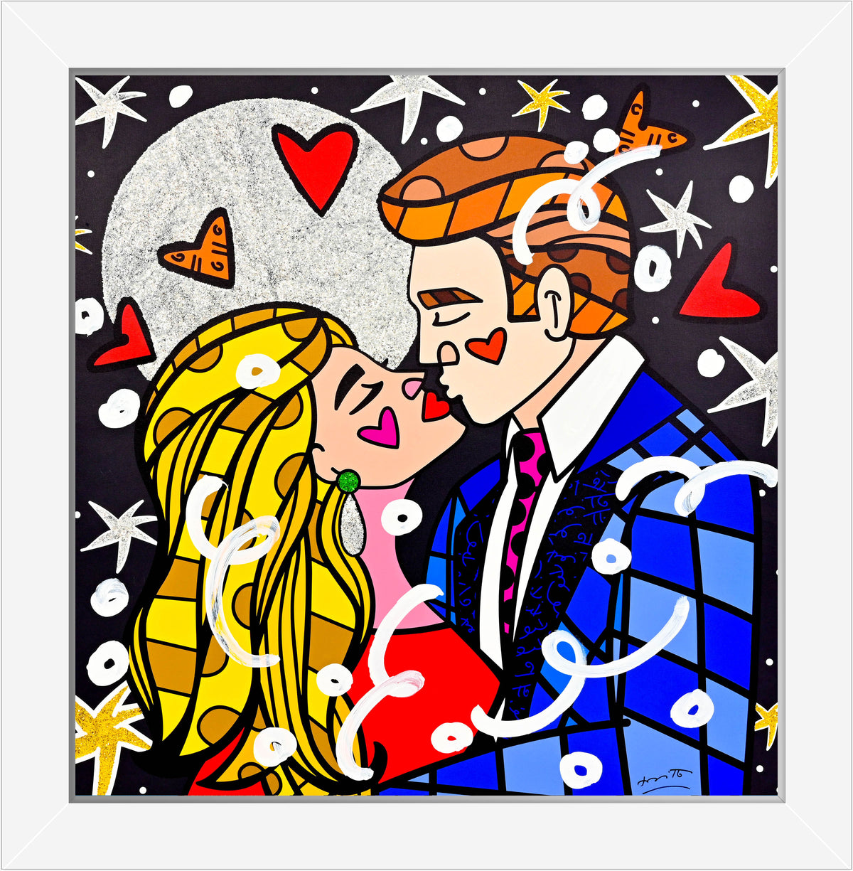 Romero Britto moonstruck mixed media original  colorful pop art design