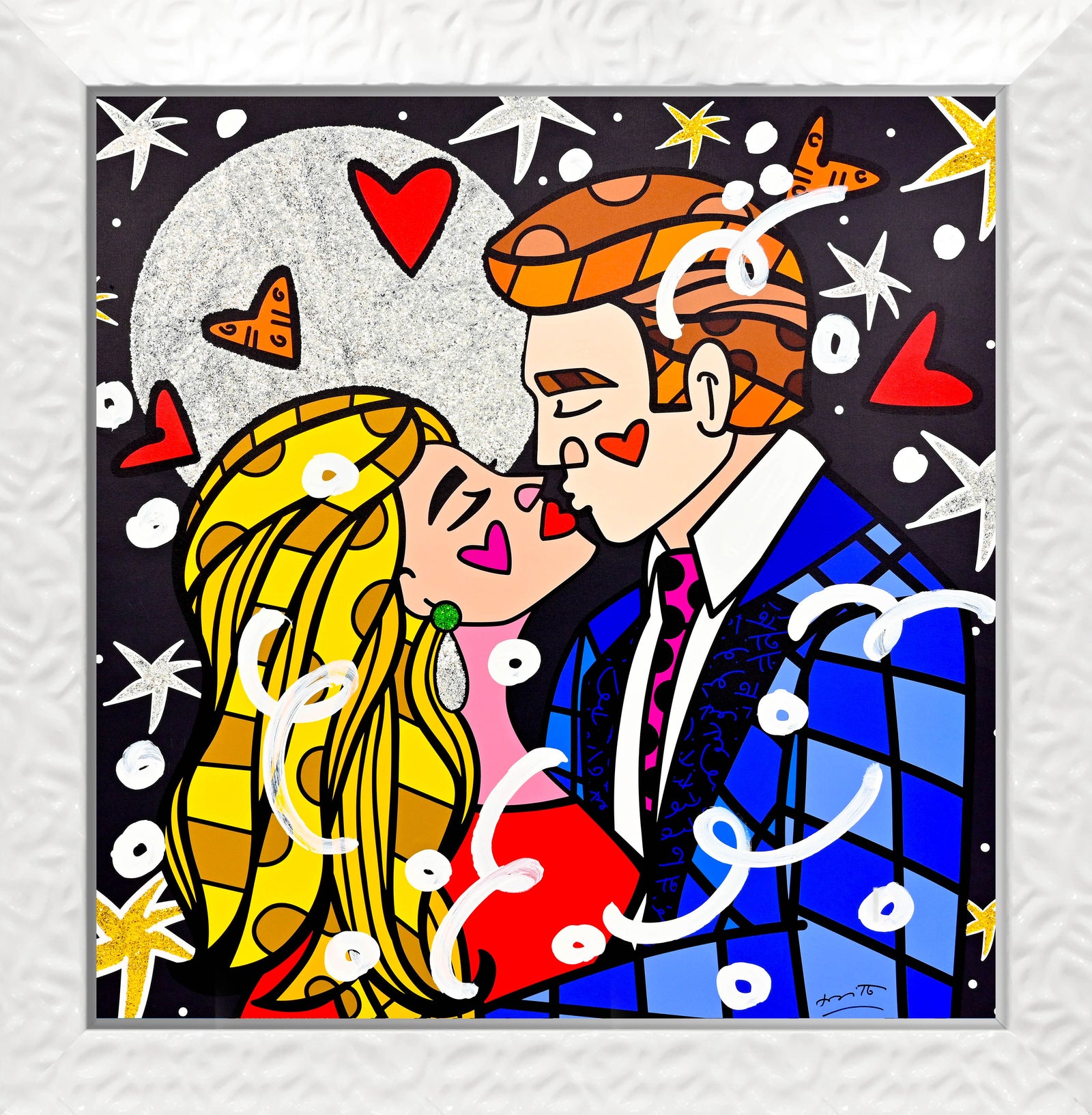 Romero Britto moonstruck mixed media original  contemporary pop art piece