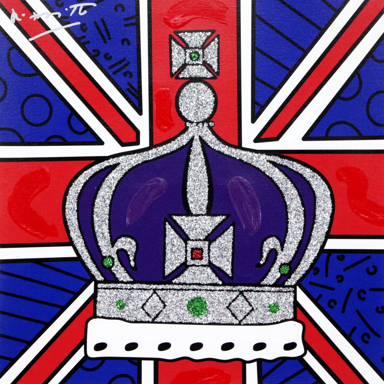 Romero Britto royal crown mixed media original  colorful pop art design