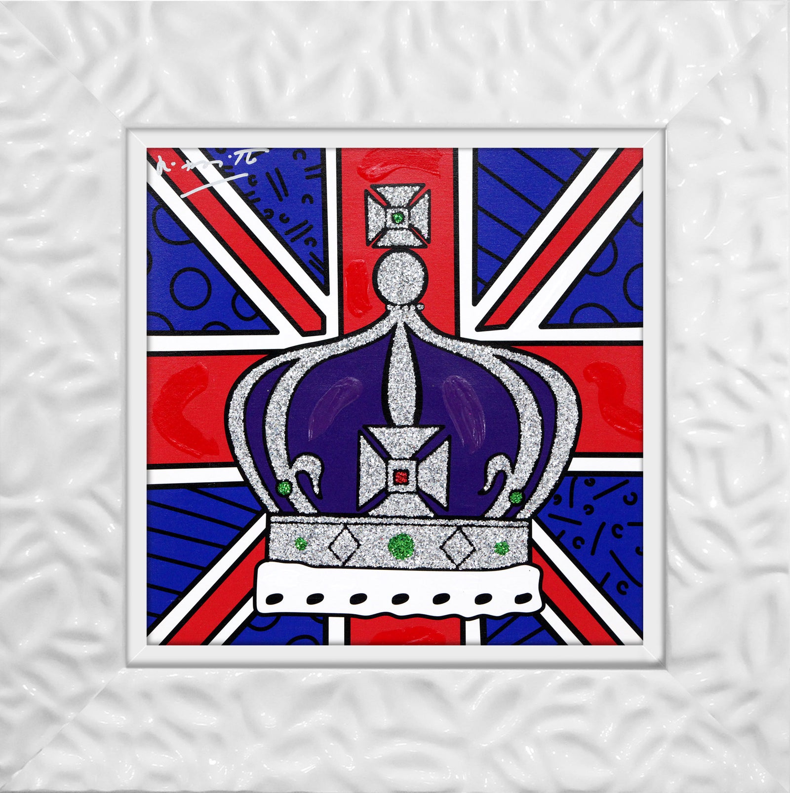 Romero Britto royal crown mixed media original  contemporary pop art piece