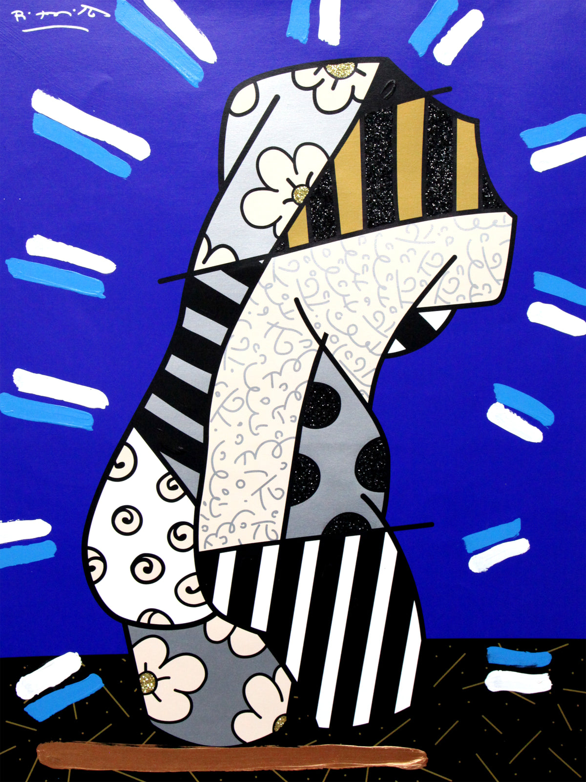 Romero Britto modern classic mixed media original  colorful pop art design