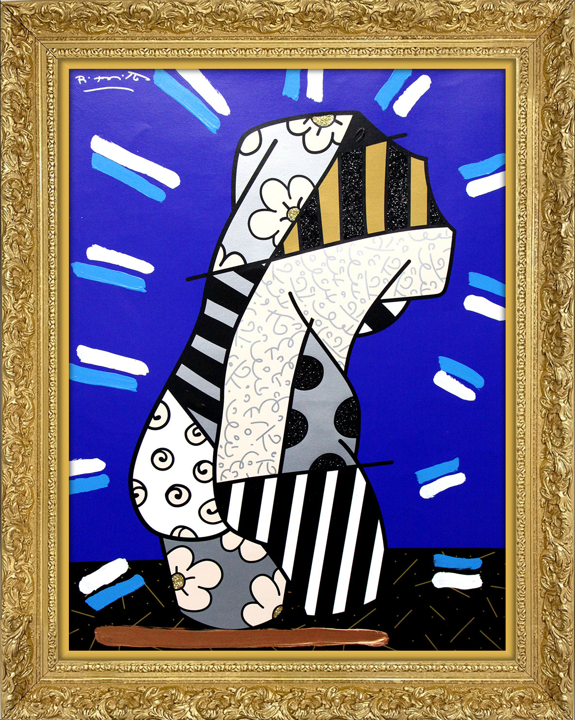 Romero Britto modern classic mixed media original  colorful pop art design