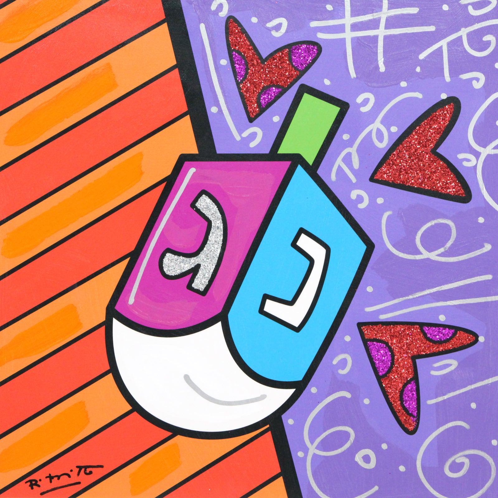 Romero Britto israel collection mixed media original  colorful pop art design