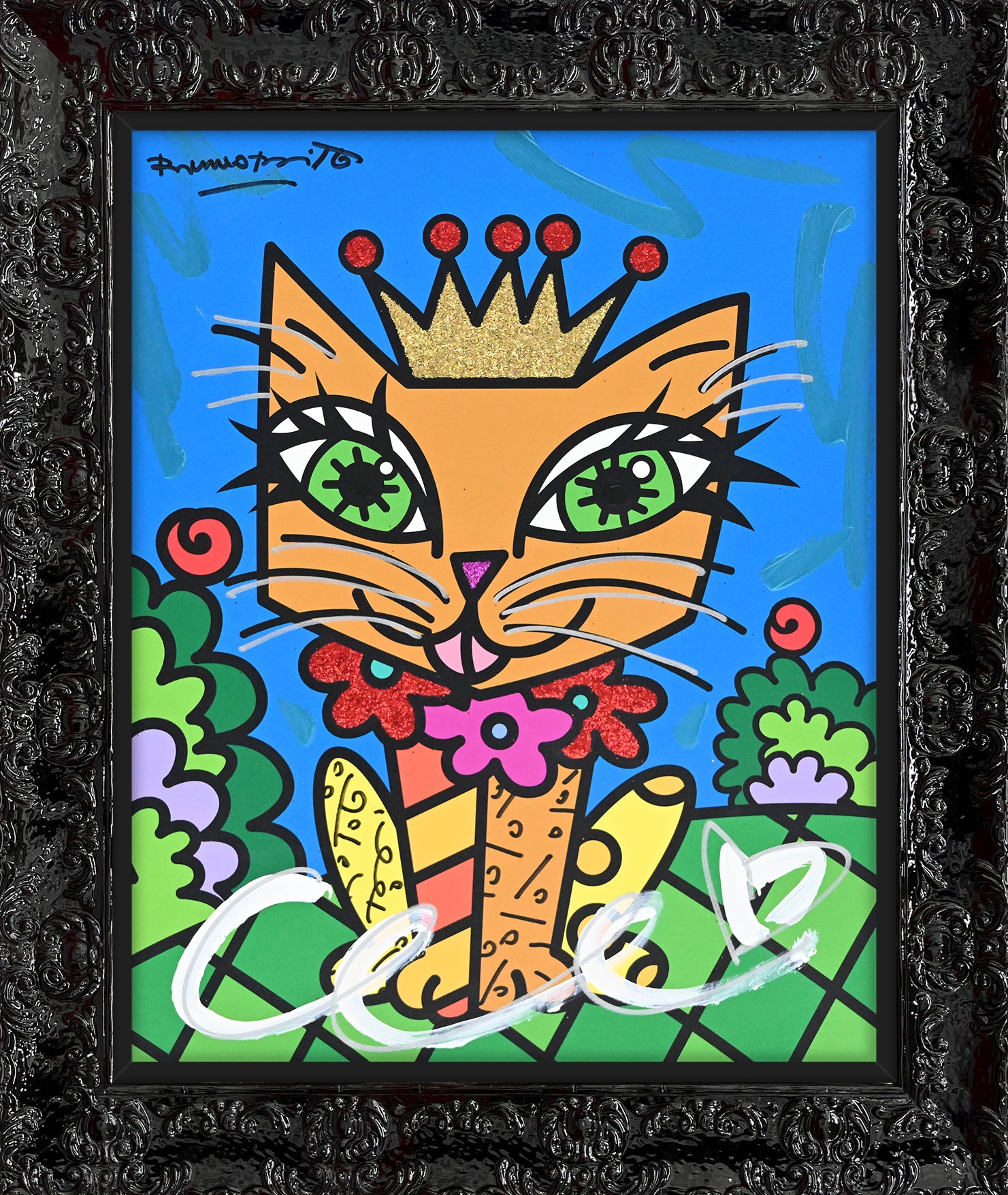 modern pop art royalty cat mixed media original  vibrant home decor