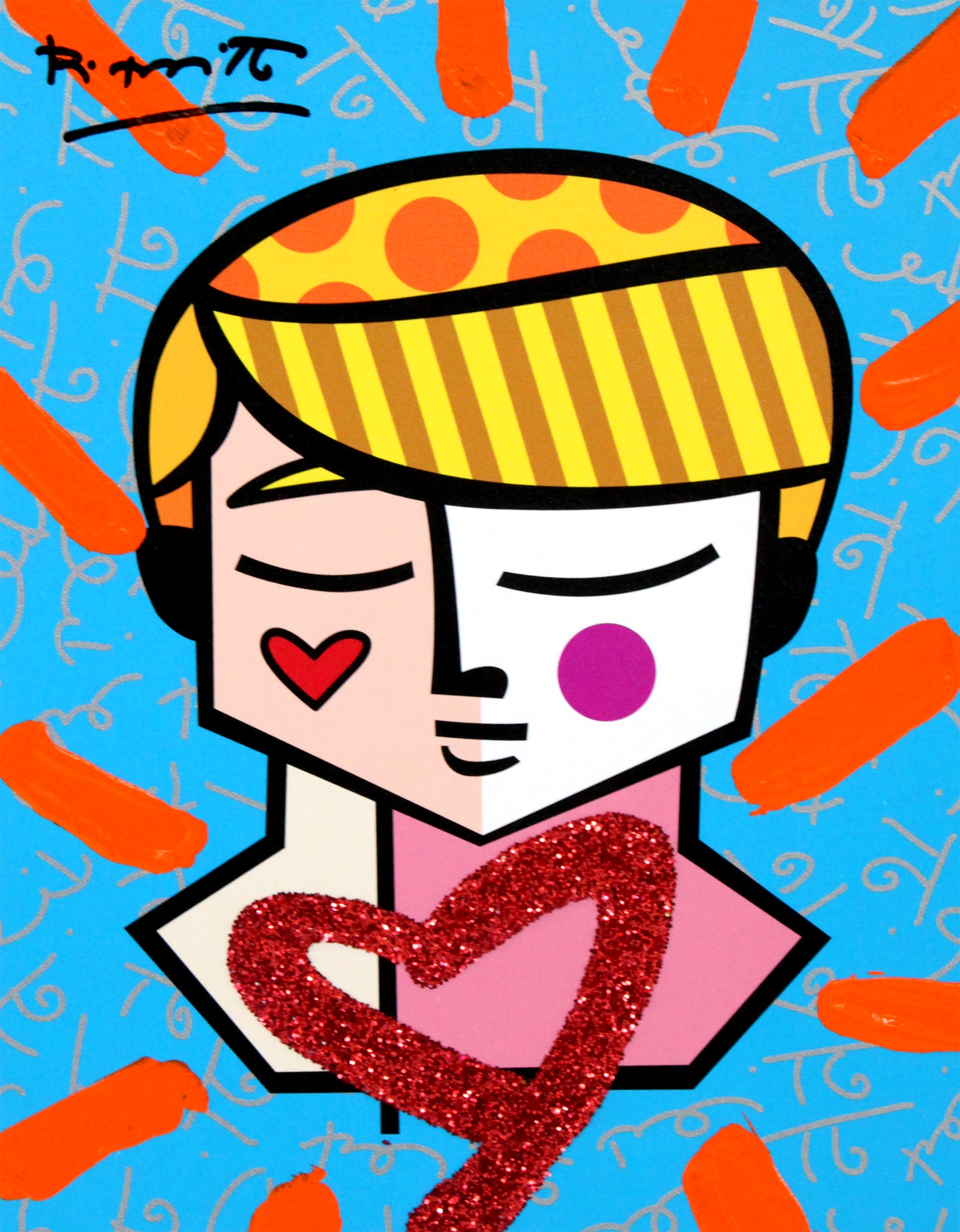 Romero Britto grant mixed media original  colorful pop art design