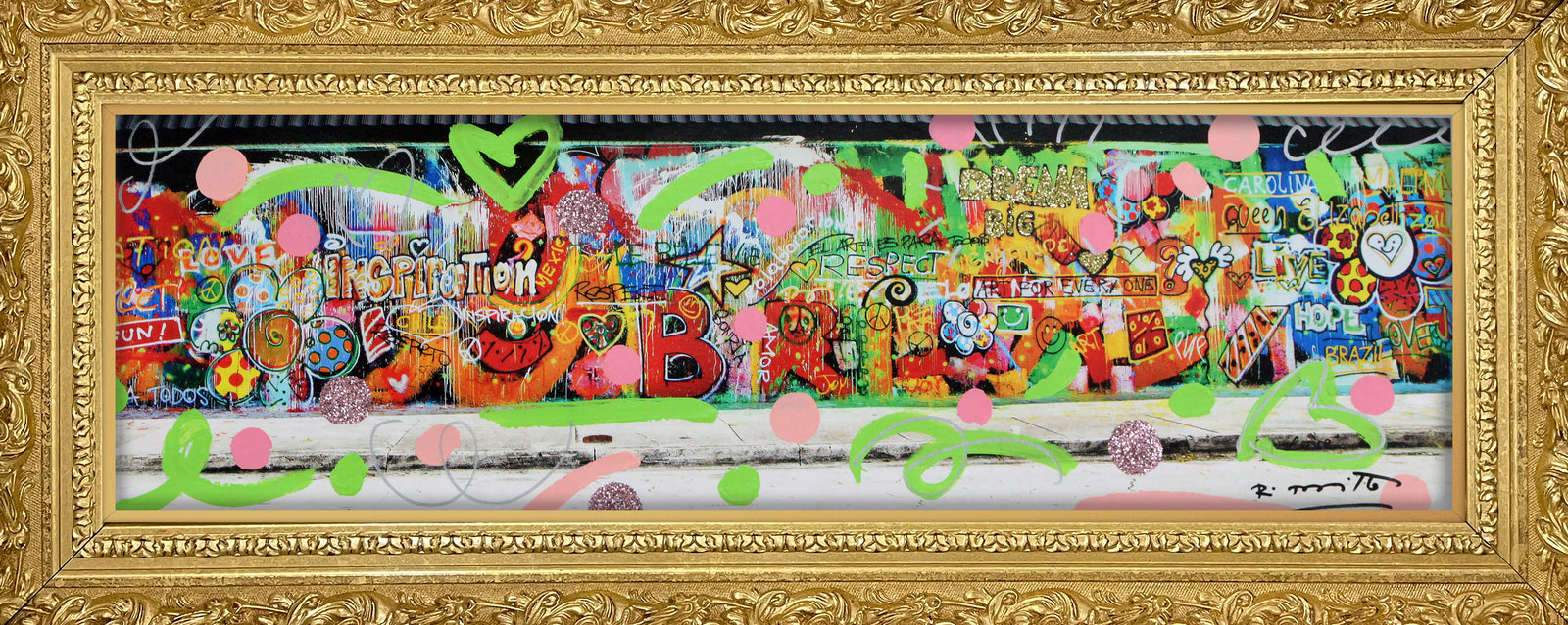 Romero Britto studio mixed media original  contemporary pop art piece