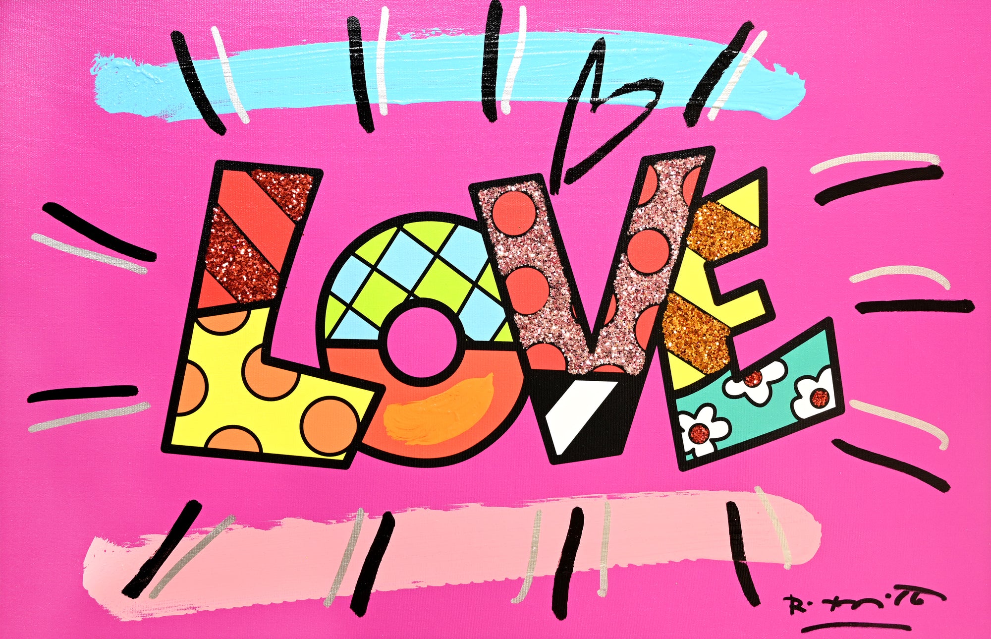 カラフルなポップアート作品 'Love' Love (Word) - Mixed Media Original - Shop Britto