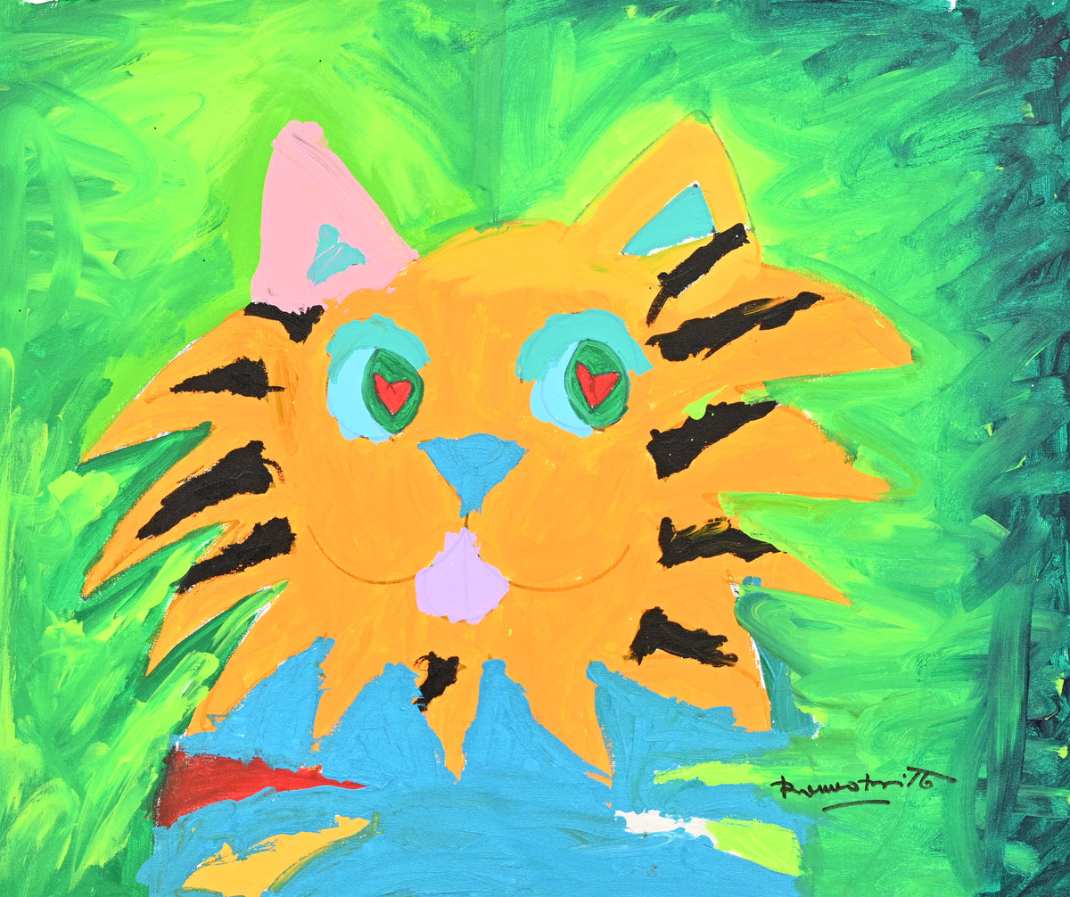 Romero Britto tiger cat original painting  colorful pop art design