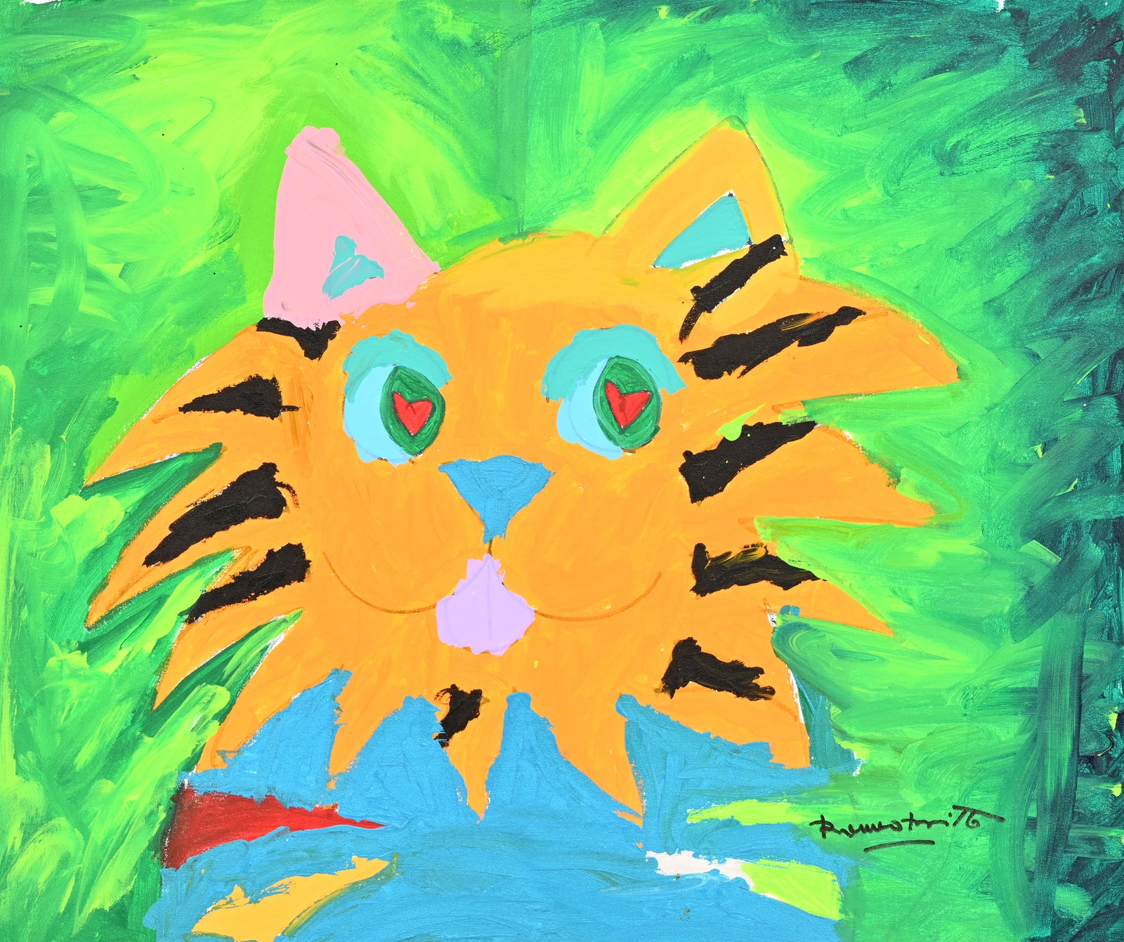 Romero Britto tiger cat original painting  colorful pop art design