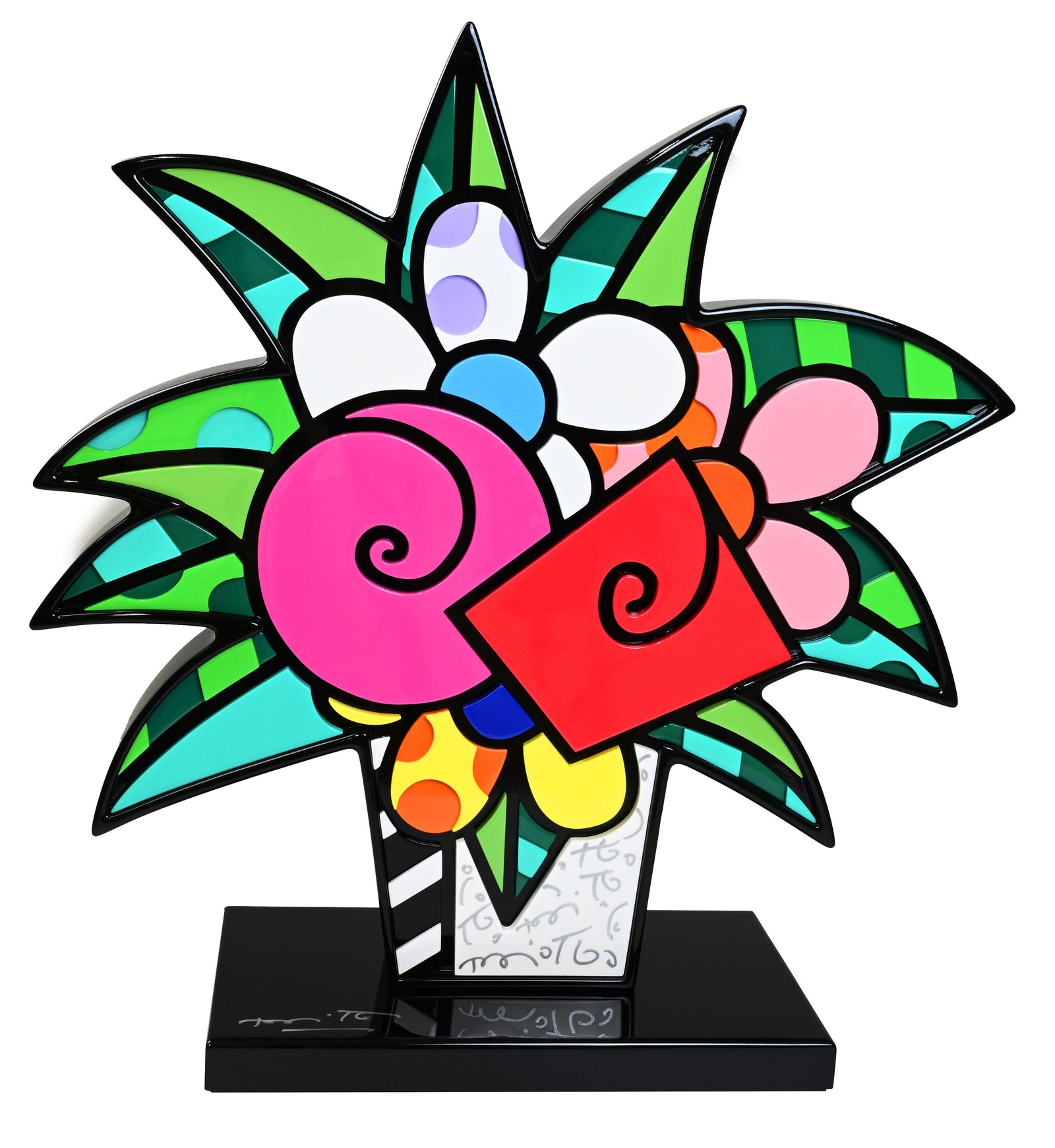 Romero Britto flowers for you black base  colorful pop art design