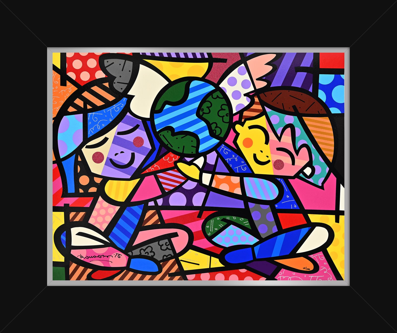 Romero Britto children of the world serigraph  contemporary pop art piece