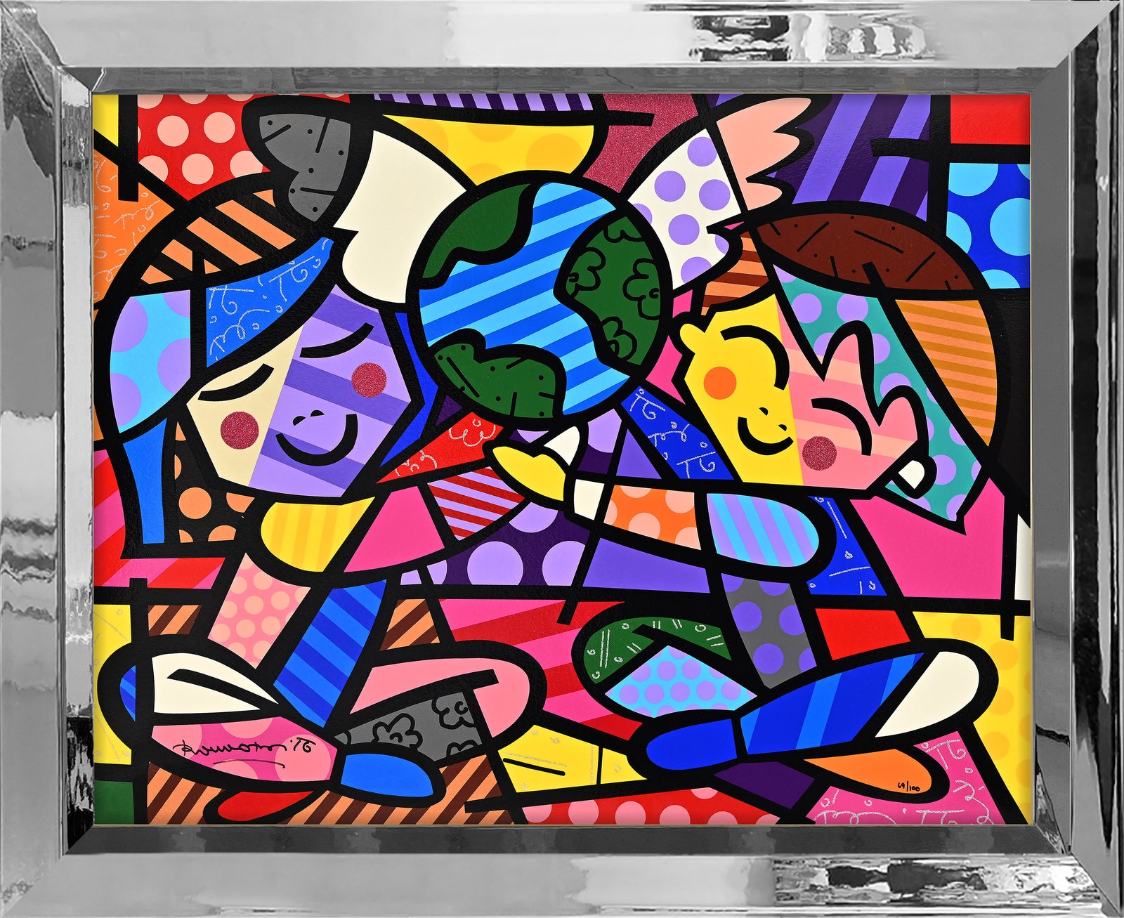 Romero Britto children of the world serigraph  contemporary pop art piece