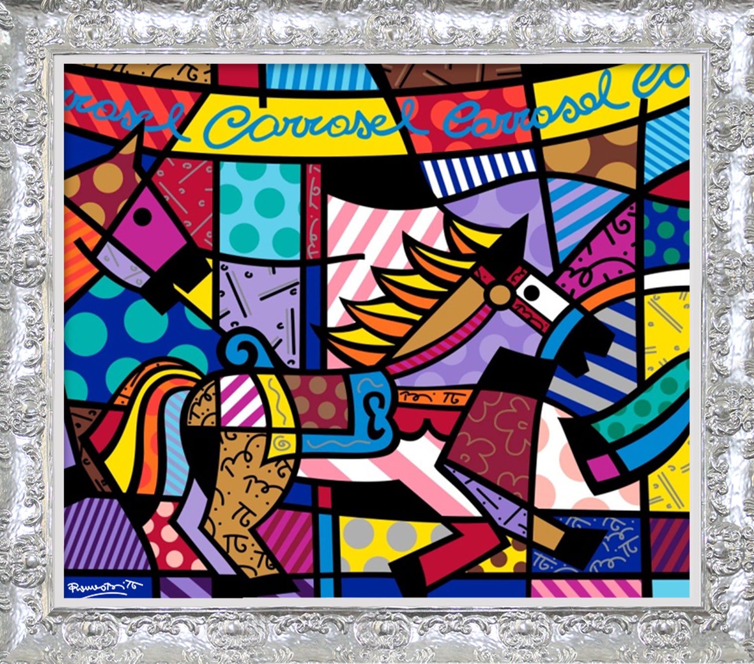 modern pop art carousel serigraph  vibrant home decor