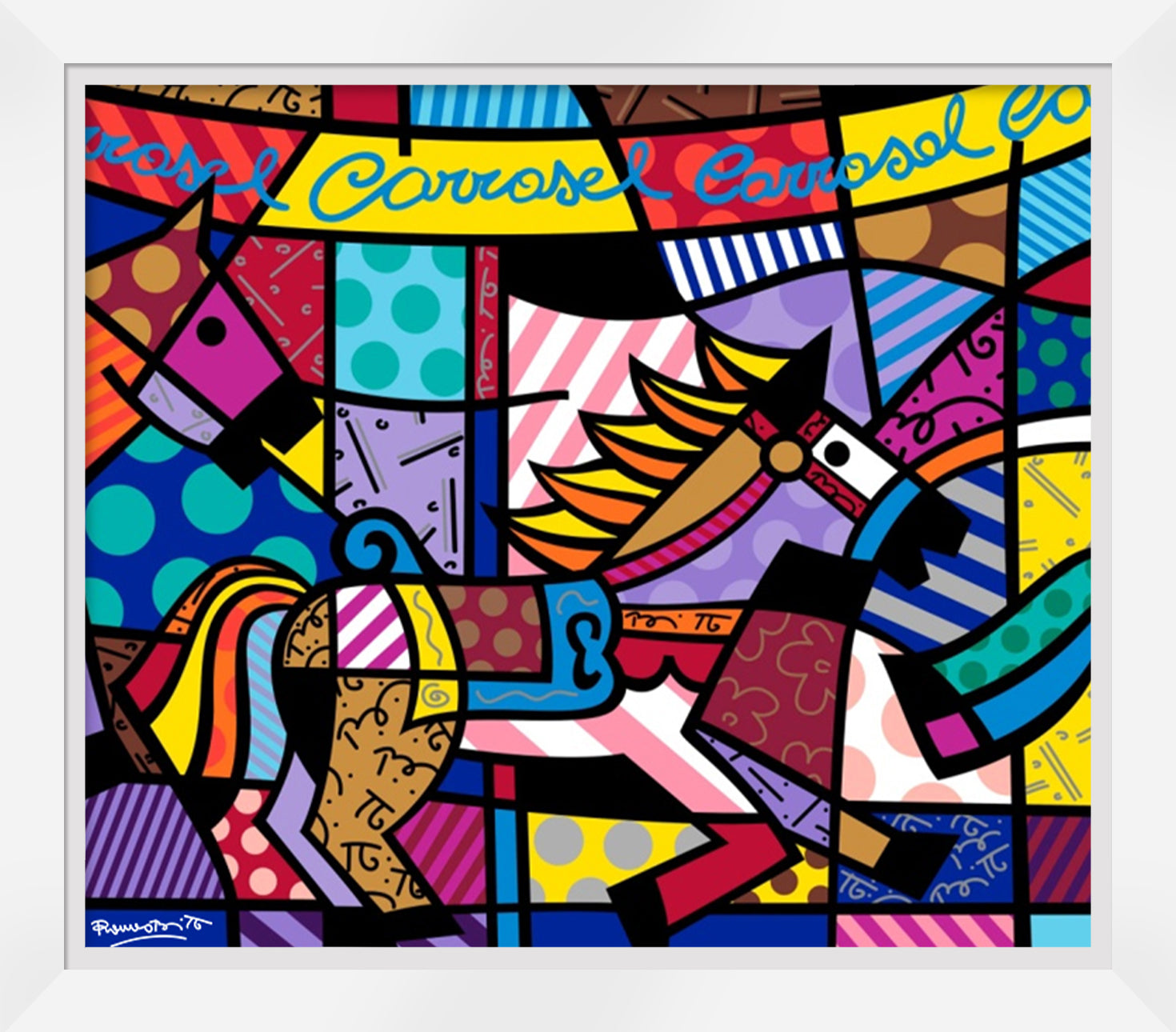 modern pop art carousel serigraph  vibrant home decor