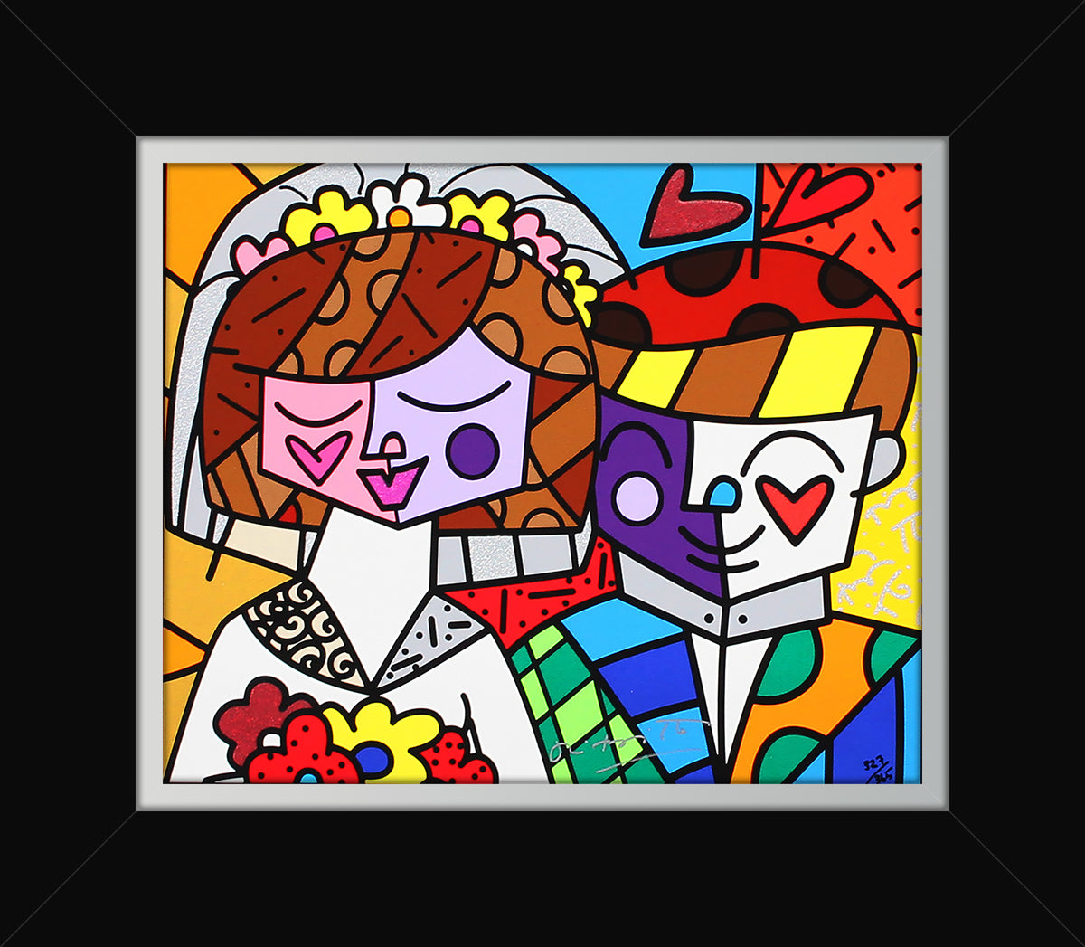 Romero Britto love wedding limited edition serigraph  colorful pop art design