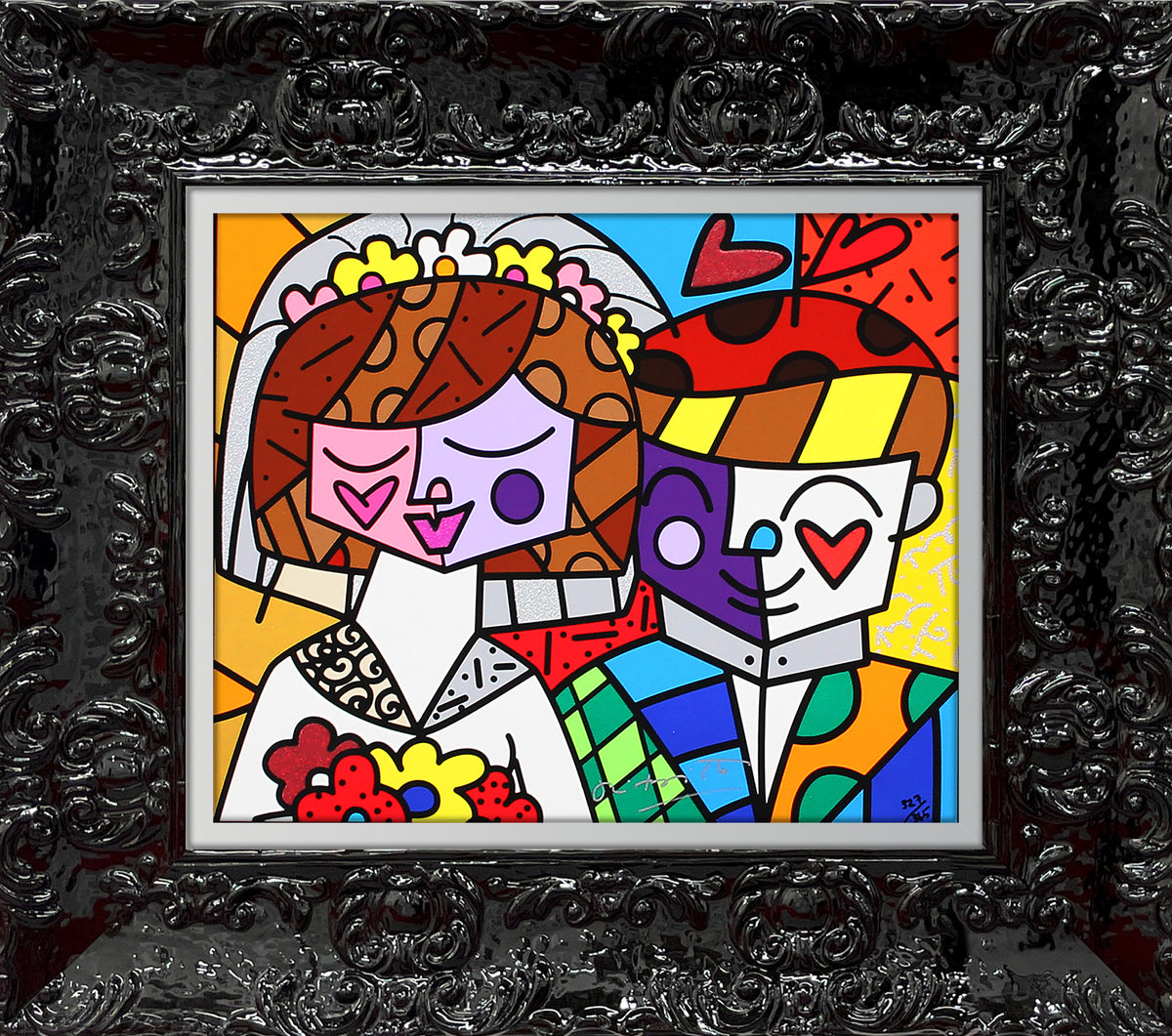Romero Britto love wedding limited edition serigraph  contemporary pop art piece