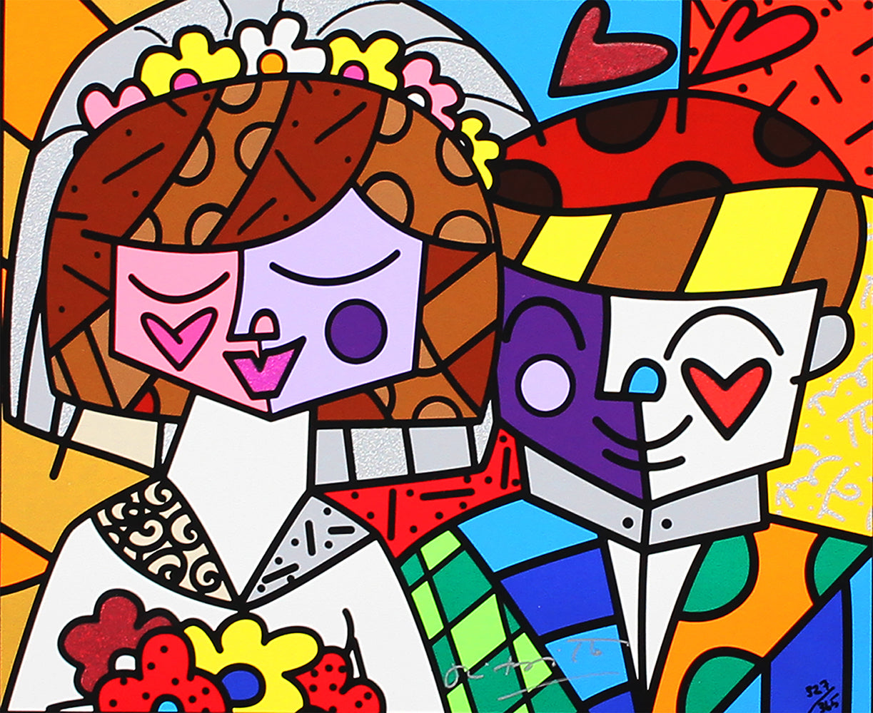 Romero Britto love wedding limited edition serigraph  colorful pop art design