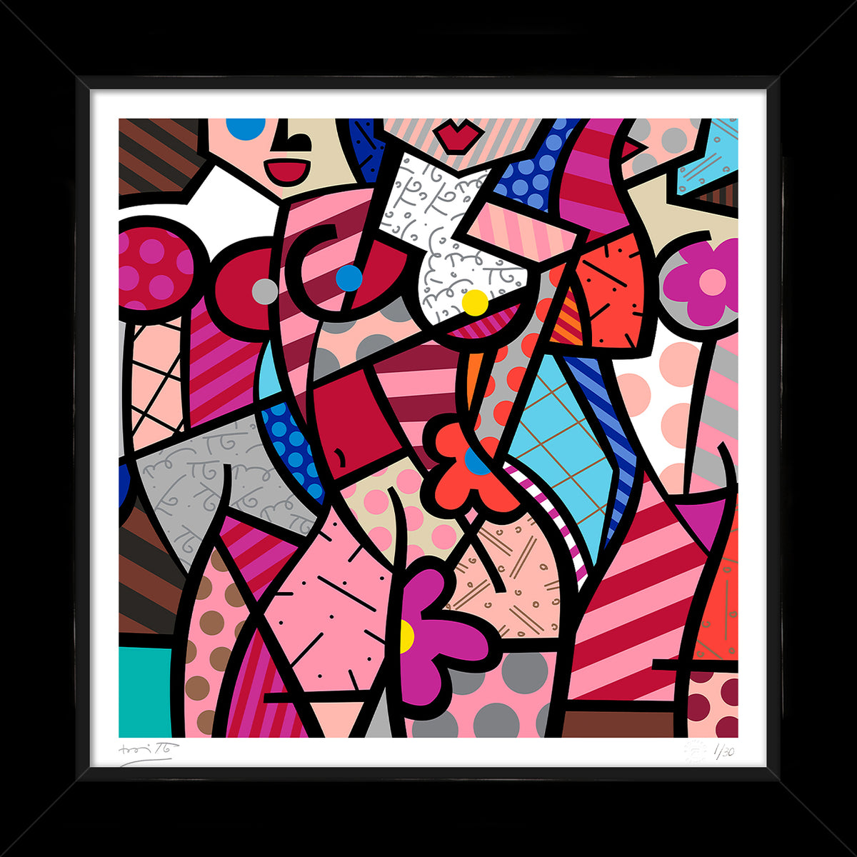 Romero Britto three gracessummer pink serigraph  contemporary pop art piece