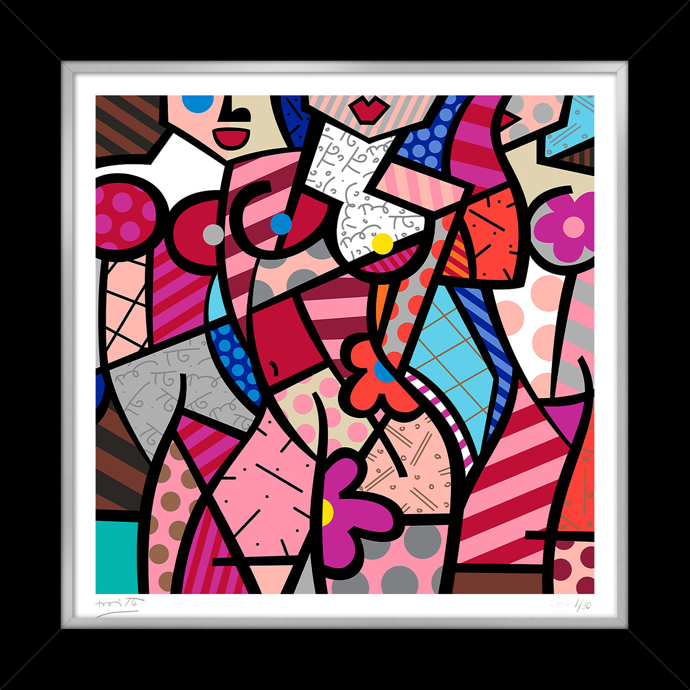 three gracessummer pink serigraph  artistic colorful design collectible