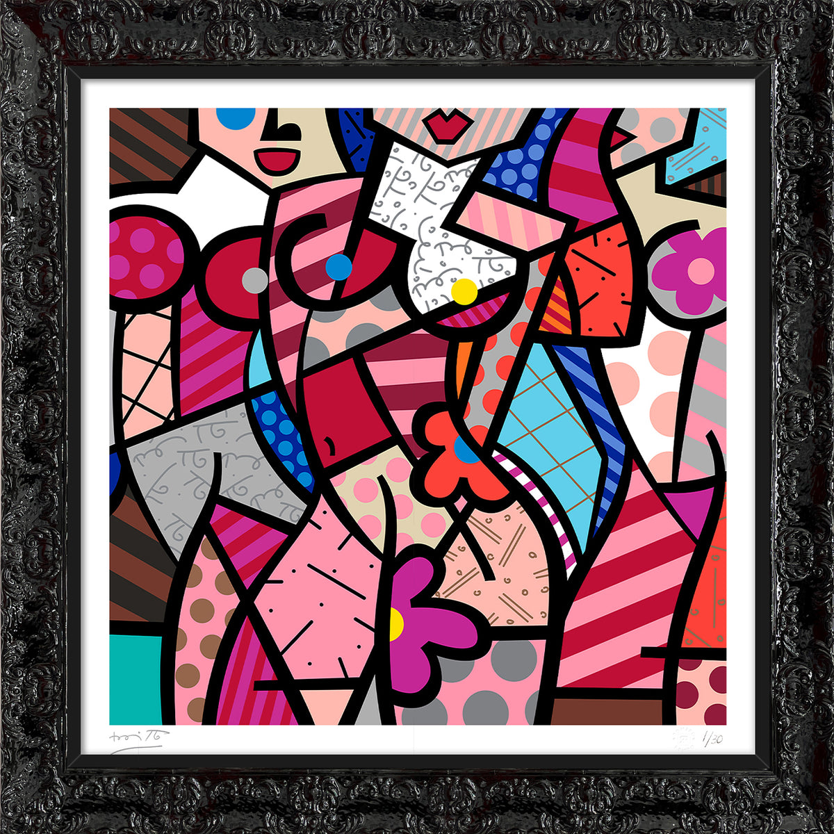 Romero Britto three gracessummer pink serigraph  colorful pop art design