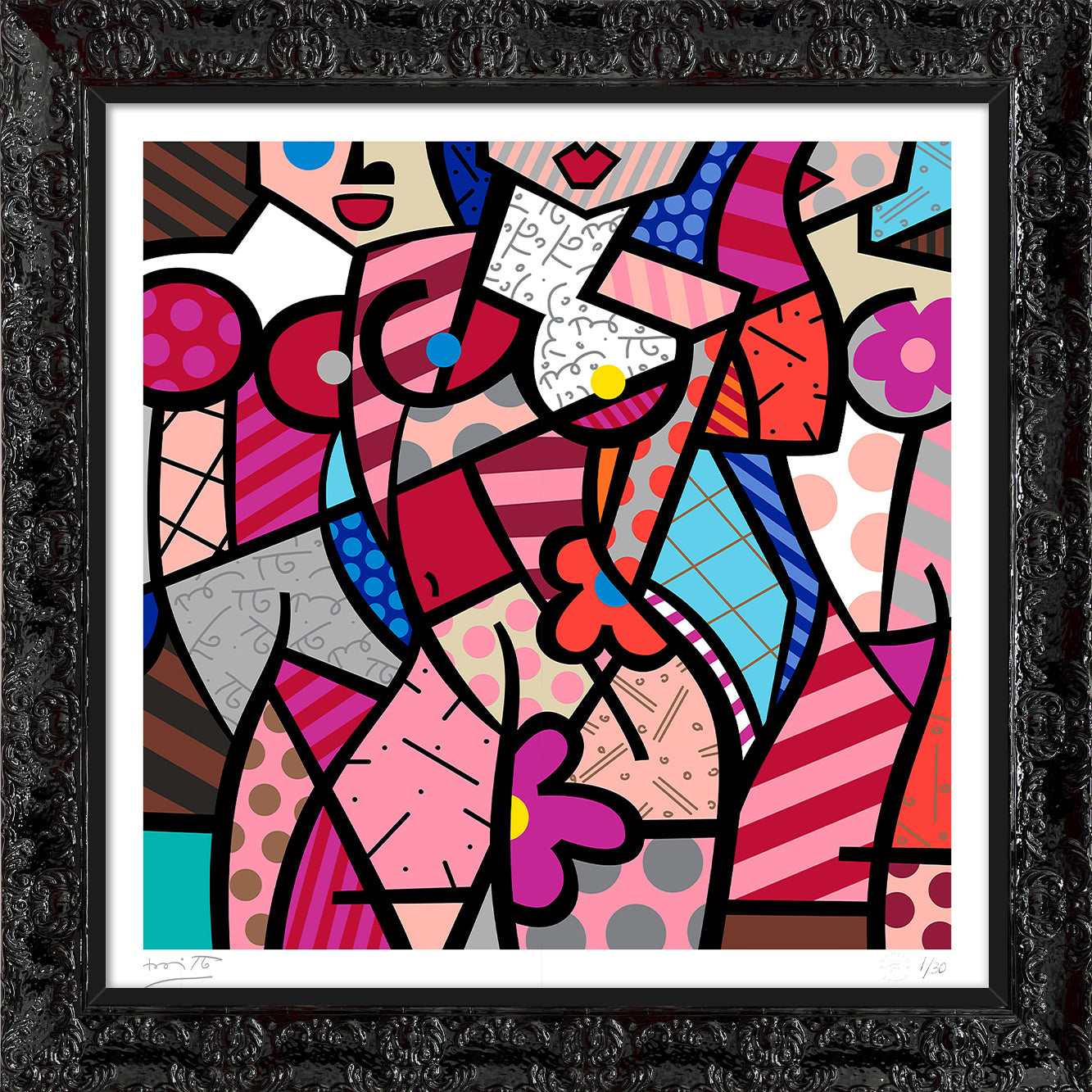 Romero Britto three gracessummer pink serigraph  colorful pop art design