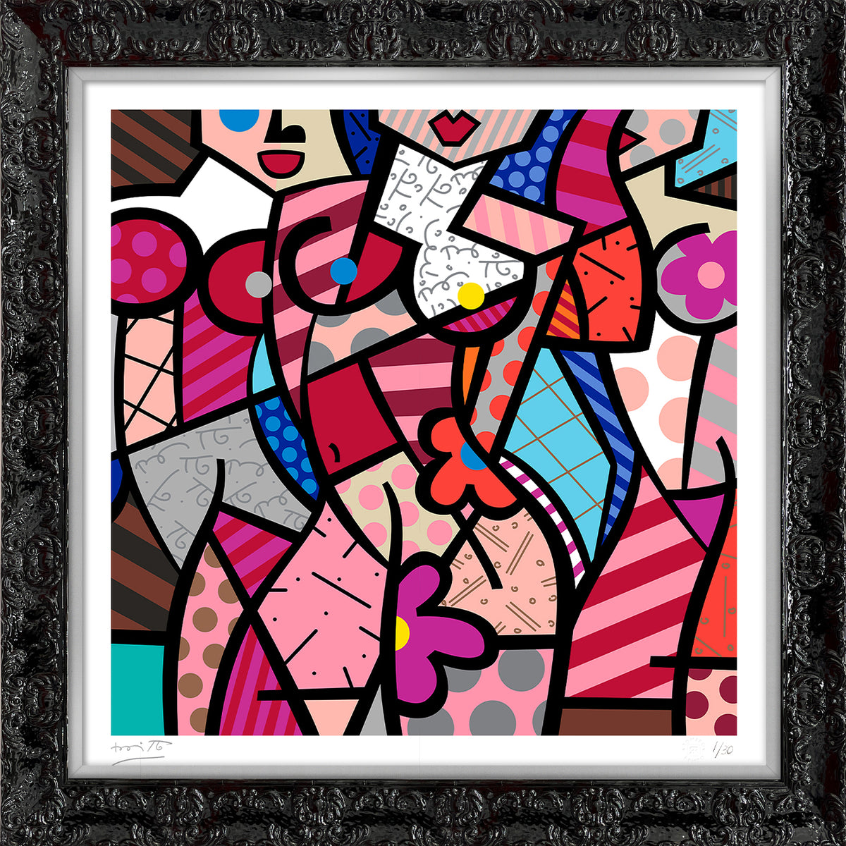 Romero Britto three gracessummer pink serigraph  contemporary pop art piece