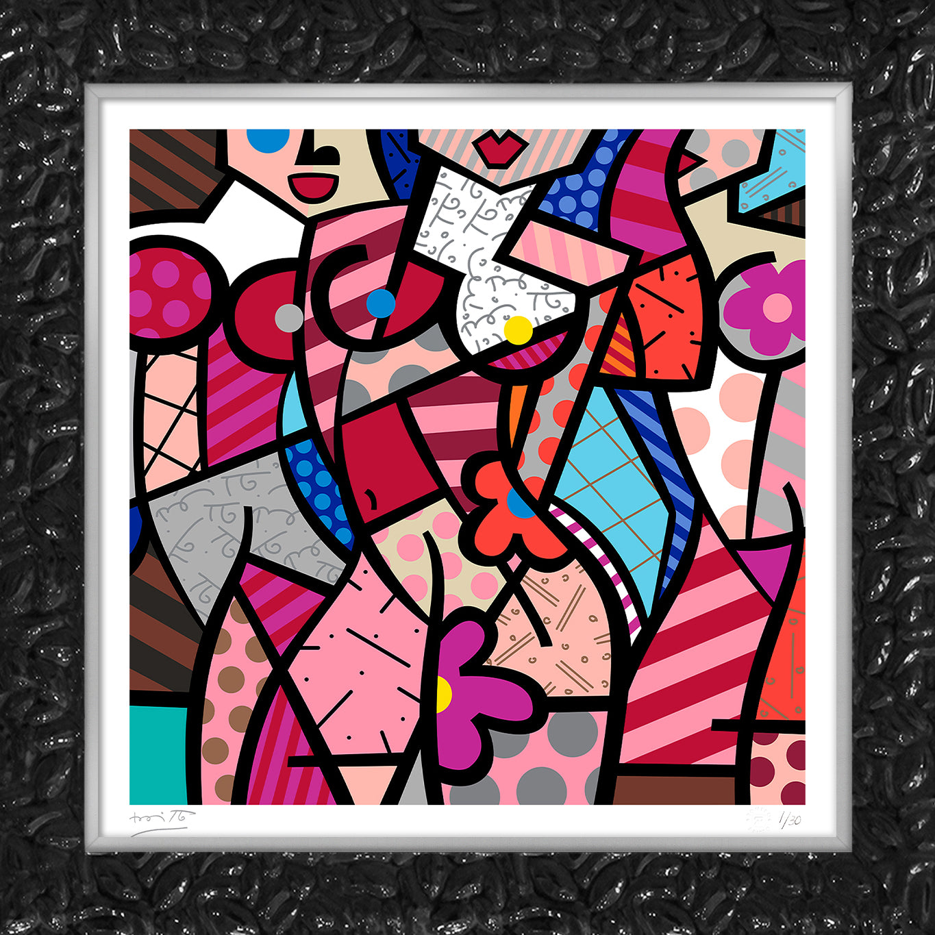 Romero Britto three gracessummer pink serigraph  contemporary pop art piece