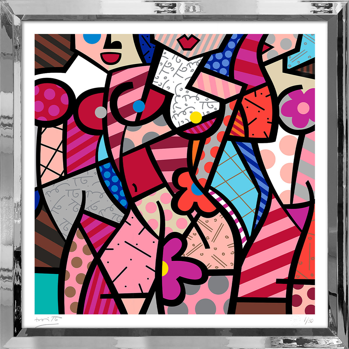 Romero Britto three gracessummer pink serigraph  colorful pop art design