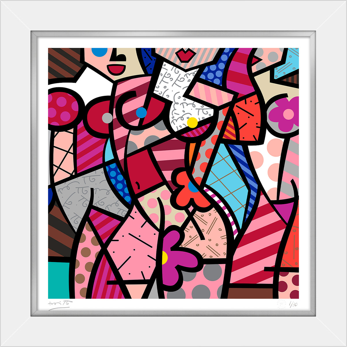 Romero Britto three gracessummer pink serigraph  colorful pop art design