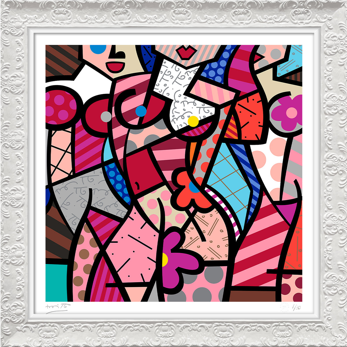 three gracessummer pink serigraph  artistic colorful design collectible